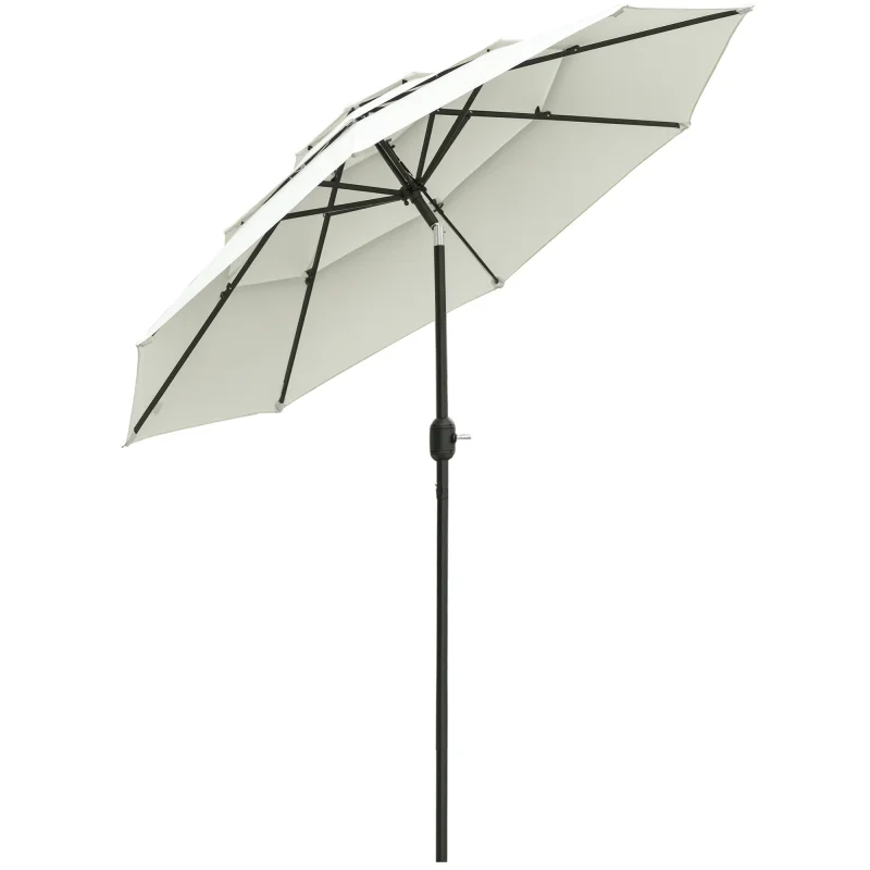  9FT 3 Tiers Patio Umbrella Outdoor Market Umbrella with Crank, Push Button Tilt for Deck, Backyard and Lawn, Beige