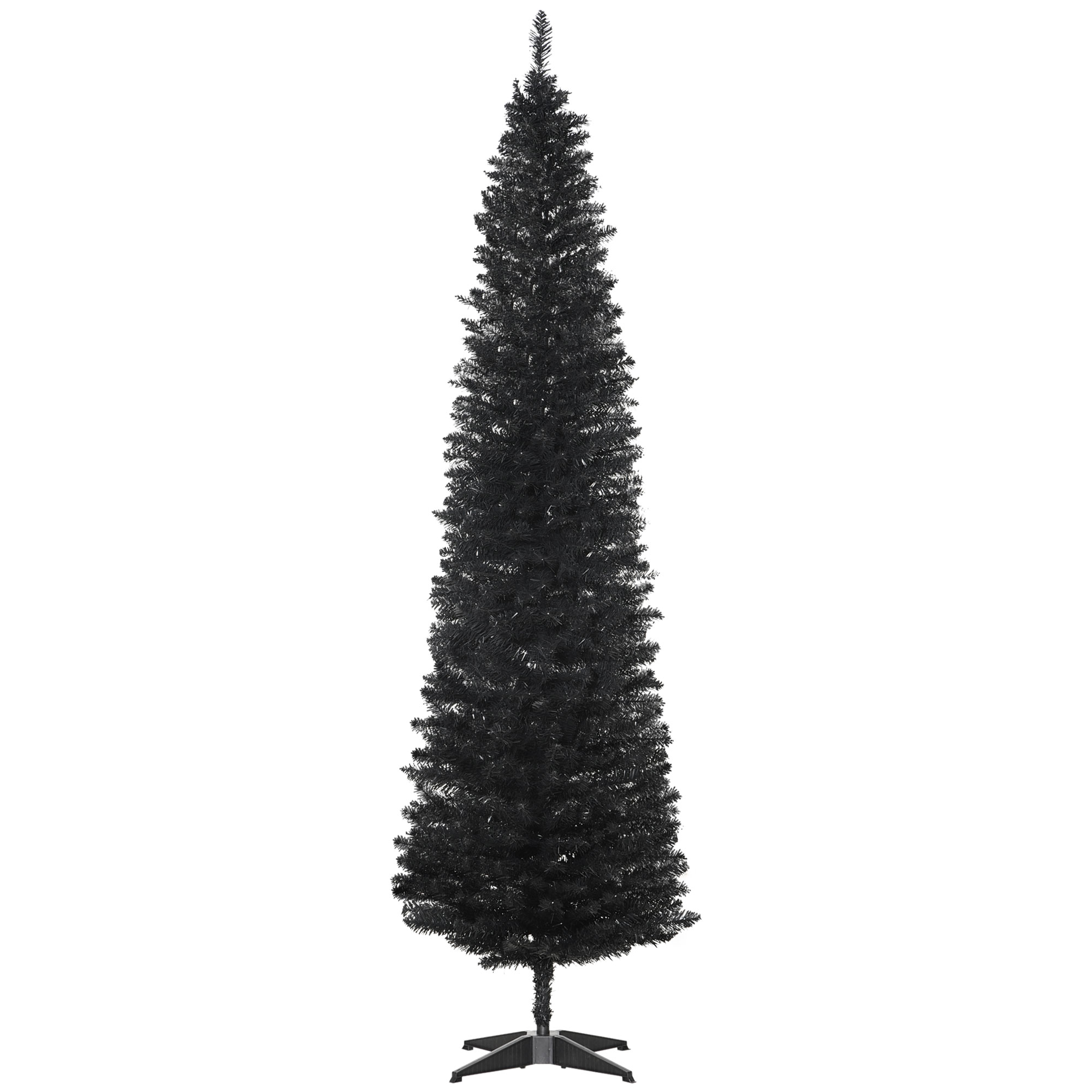 7ft Unlit Pencil Artificial Christmas Tree with Realistic Branches and 499 Tips, Plastic Base, Black