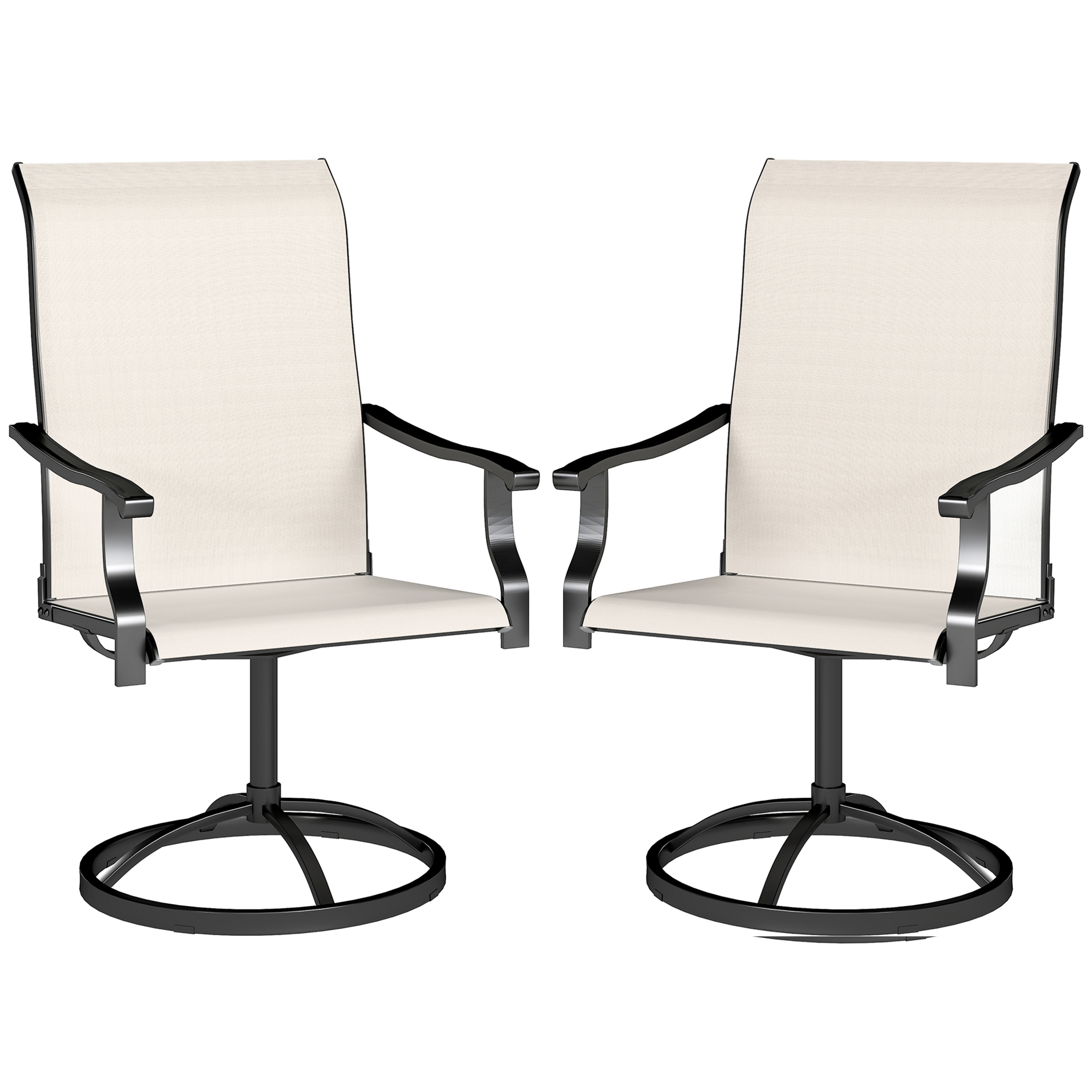 Patio Swivel Chairs Set of 2, High Back Patio Dining Chairs with All-Weather Mesh for Backyard, Lawn, Garden, Cream