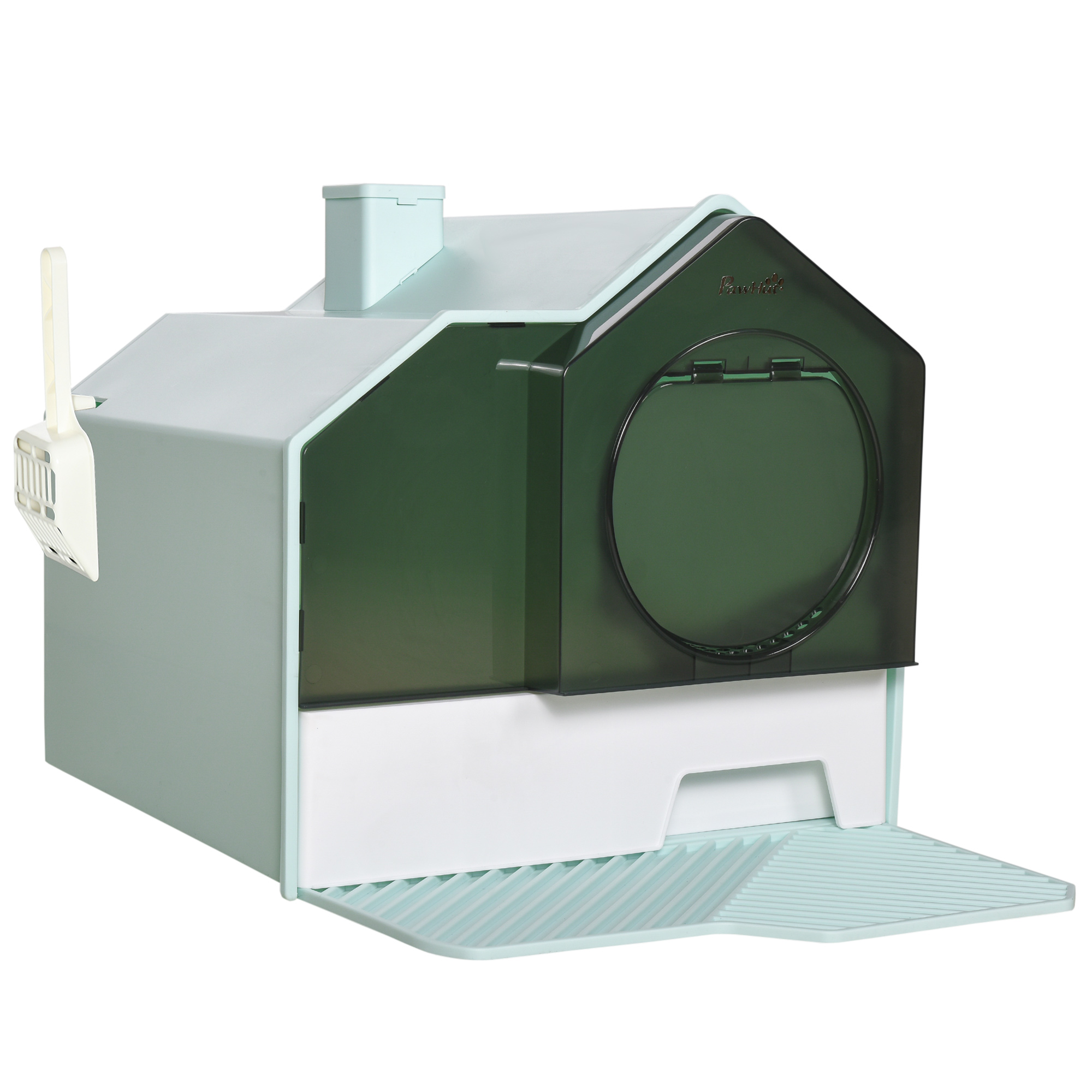 Hooded Cat Litter Box w/ Litter Mat, Litter Particle Catching, Light Blue