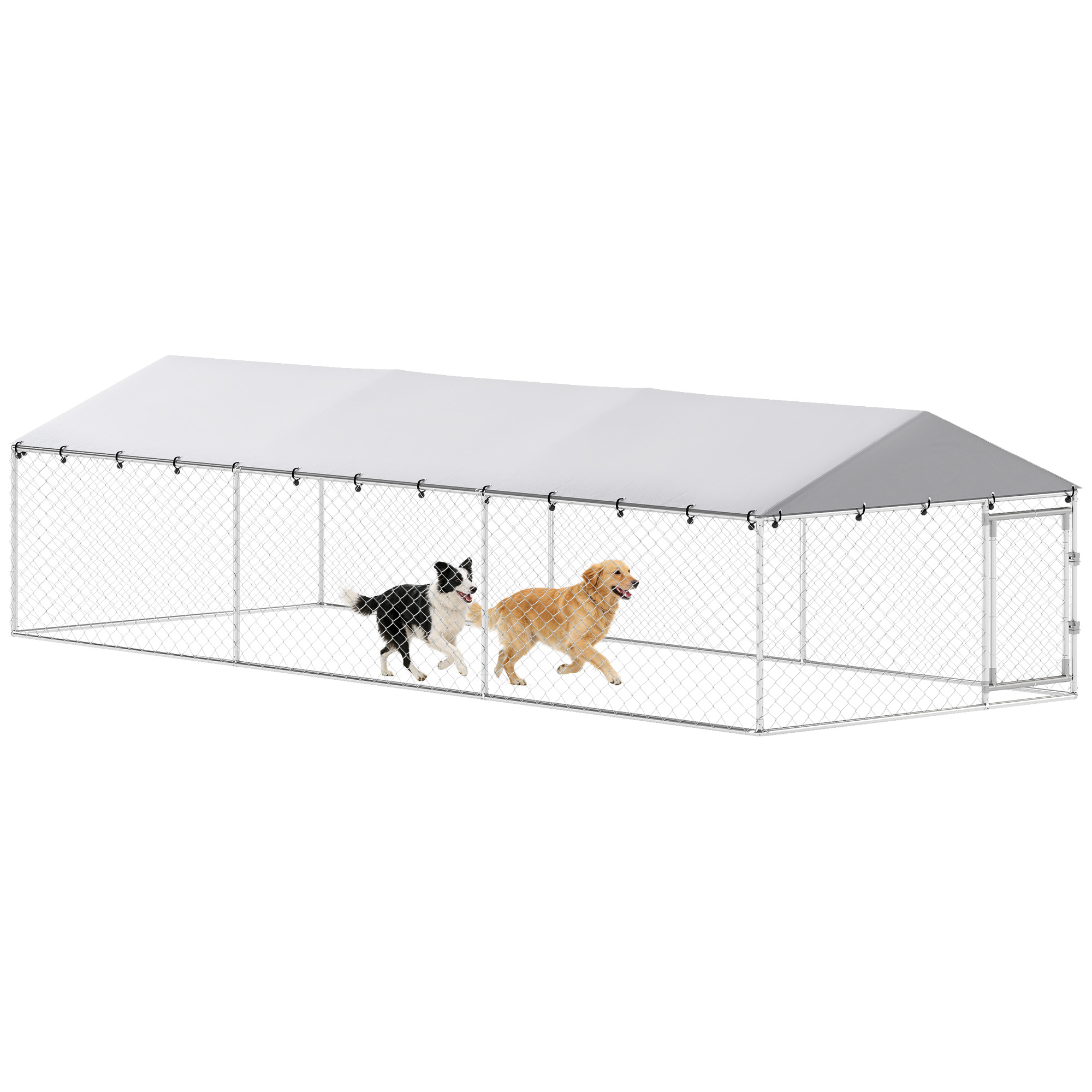 20' x 7.5' x 5' Dog Kennel Outdoor for Large Dogs with Waterproof Roof, Silver