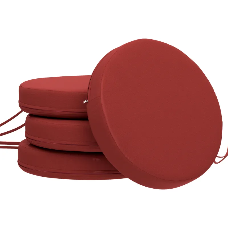 Patio Chair Cushions Set of 4 Round Seat Cushions for Dining Bistro Chairs Machine Washable, 15" x 15" x 3", Wine Red