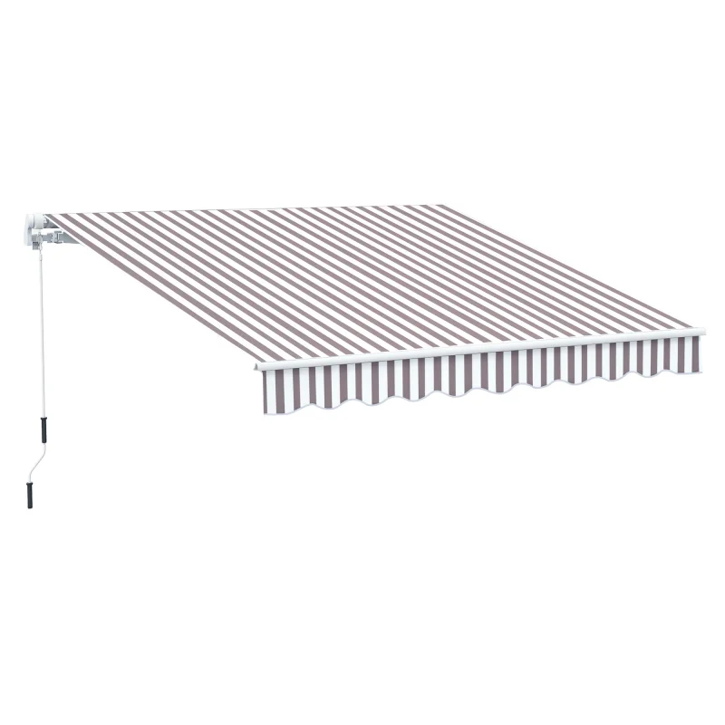 10' x 8' Retractable Awning, Patio Awnings, Sunshade Shelter w/ Manual Crank Handle, UV & Water-Resistant Fabric and Aluminum Frame for Deck, Balcony, Yard, Coffee Stripes