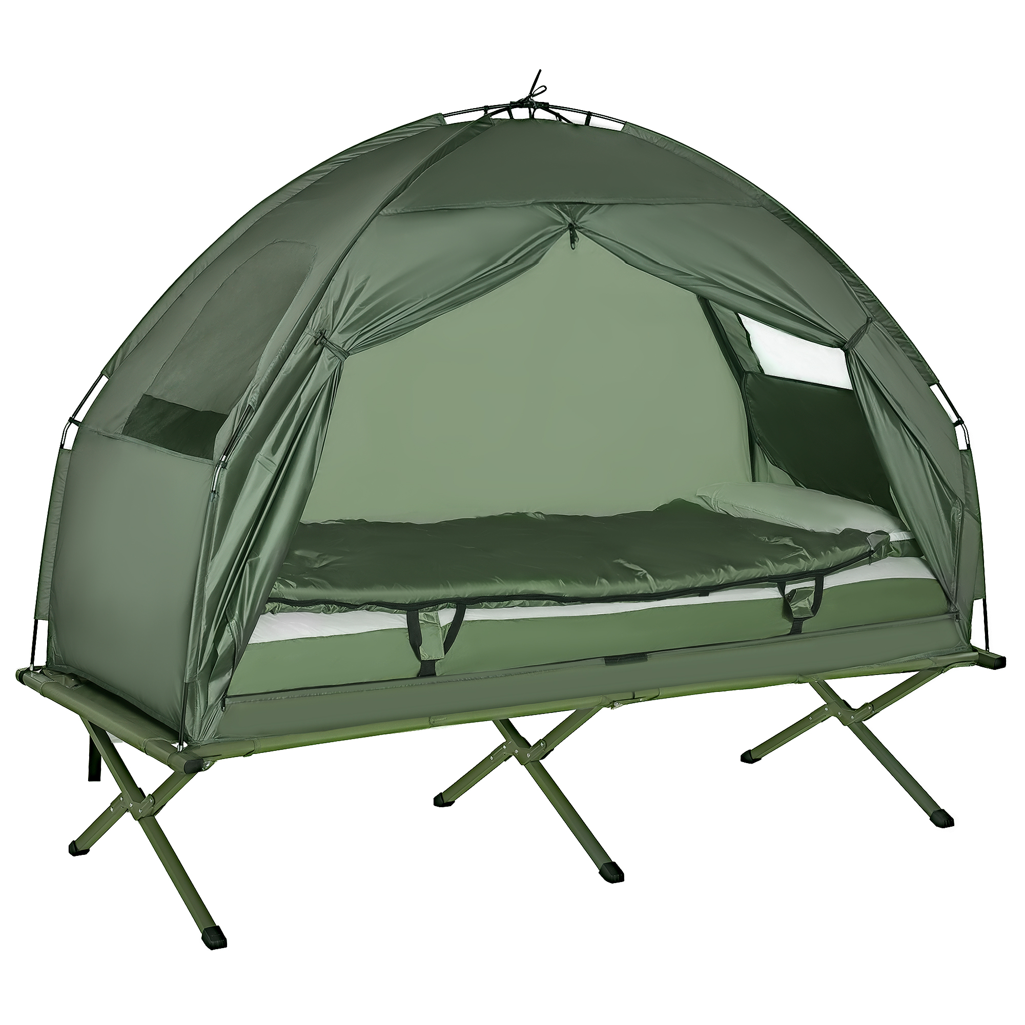 Multifunctional Folding Camping Cots for Adults, Elevated Tent with Sleeping Bag, Thick Air Mattress Pad, Portable Single Sleeping Cot Camping Bed