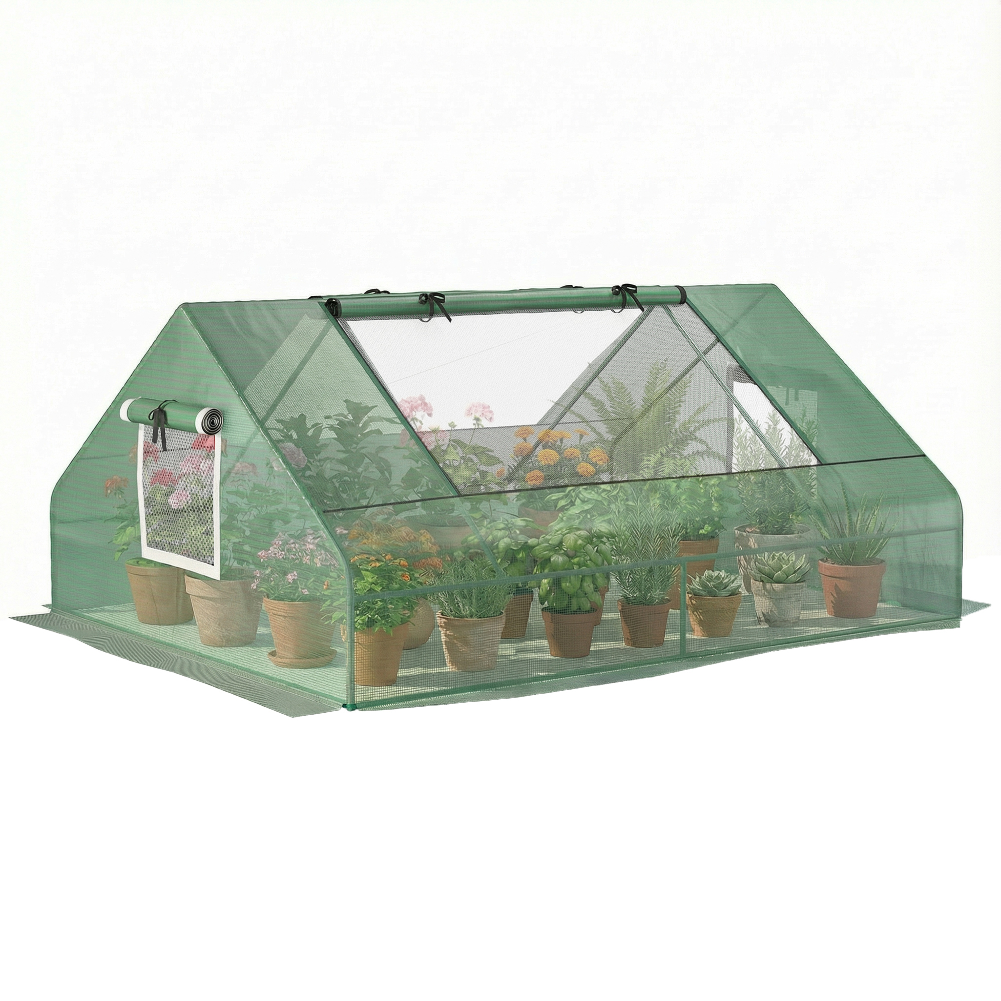 71" x 55" x 32" Mini Greenhouse, Small Green House, Garden Planting Shed, Outdoor Flower Planter Warm House with Zipper Windows, Green