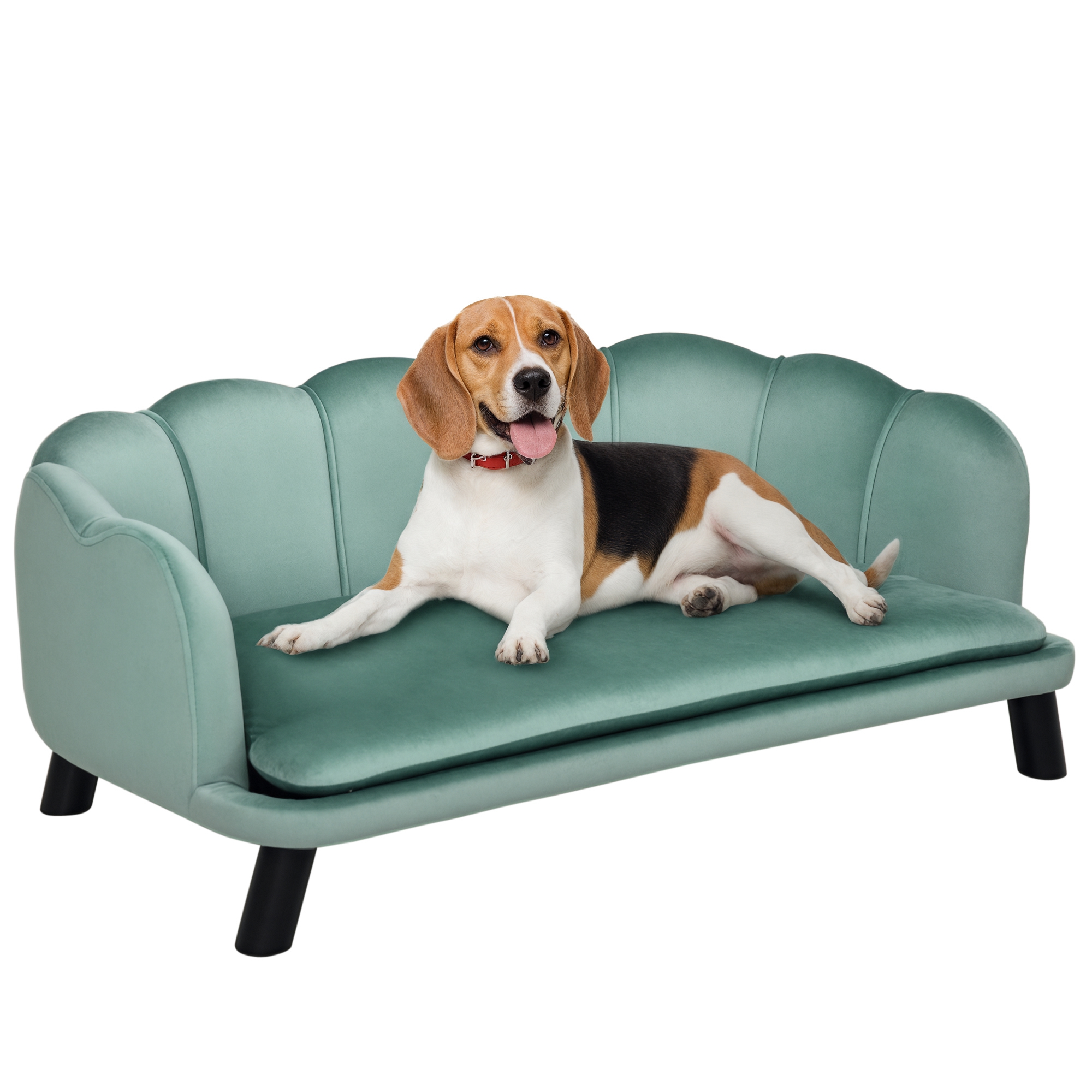 Pearl Design Pet Sofa for Medium and Large Sized Dogs, Pet Bed with Cushion and Solid Wood Legs, Green