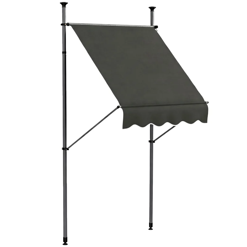 5' x 4' Manual Retractable Awning, Non-Screw Patio Awning, UV Resistant, for Window or Door, Dark Gray