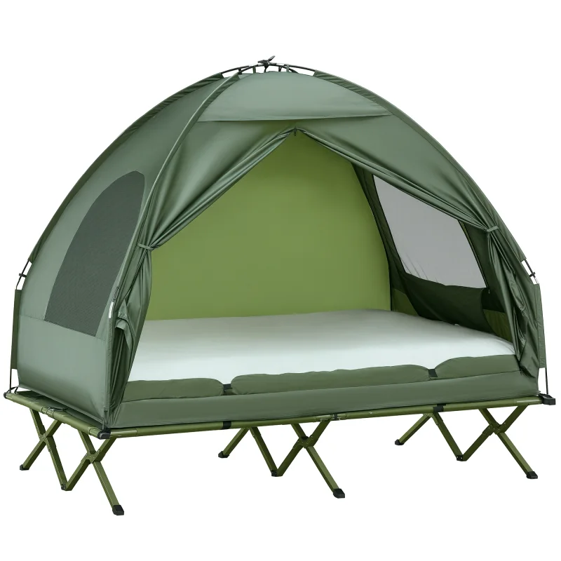 2-Person Tent Cot, 4-in-1 Elevated Camping Bed Combo with Air Mattress, Bed Cover, Foot Pump