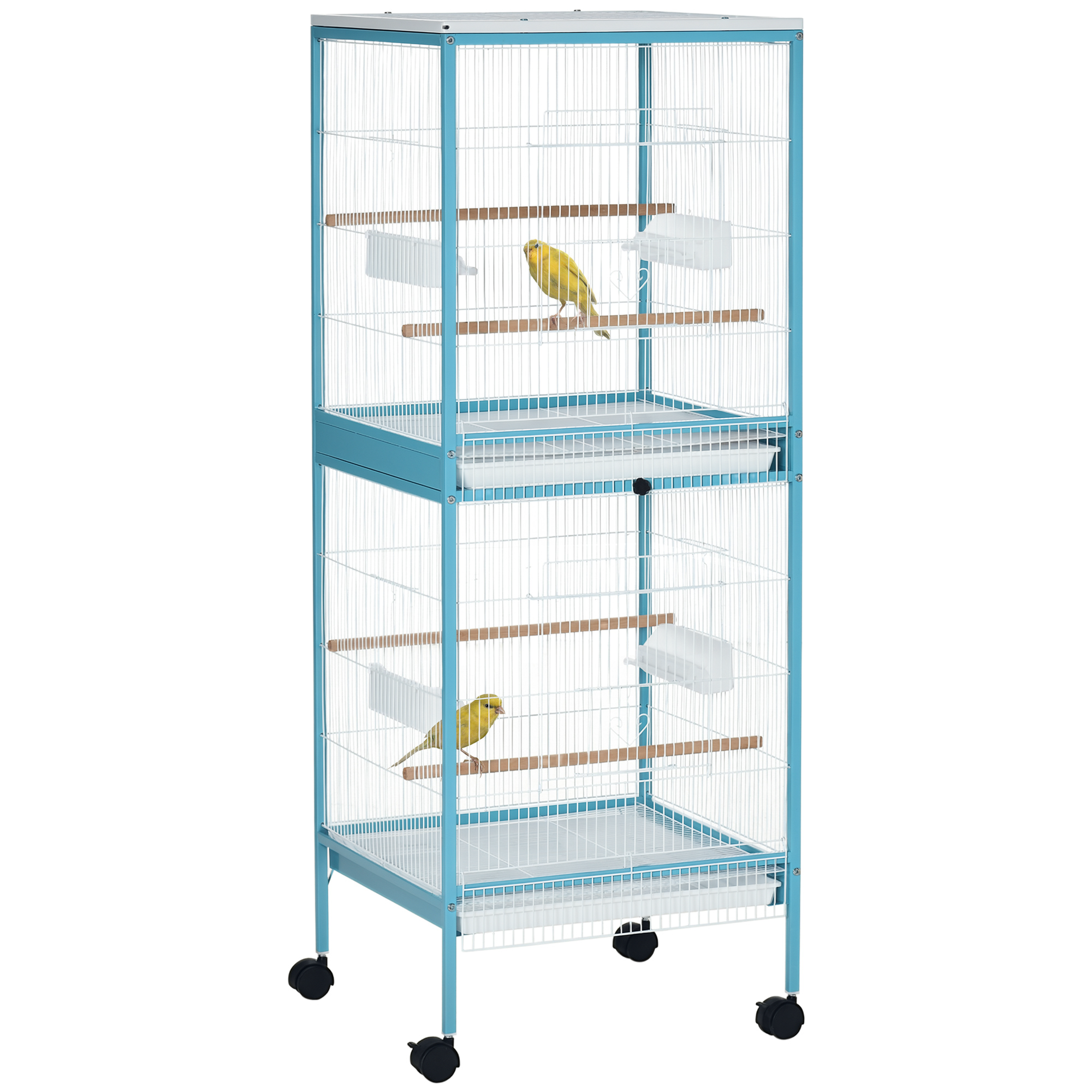 55" 2 In 1 Bird Cage Aviary Parakeet House for finches, budgies with Wheels, Light Blue