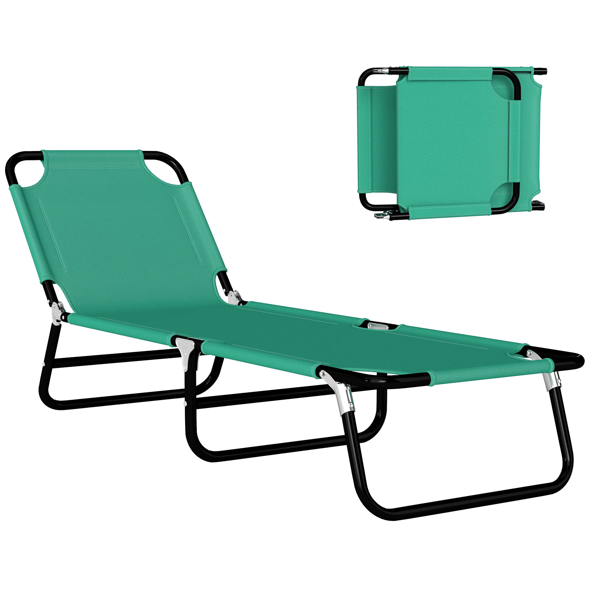 Portable Folding Adjustable Sun Beach Lounger / Camping Cot - Green