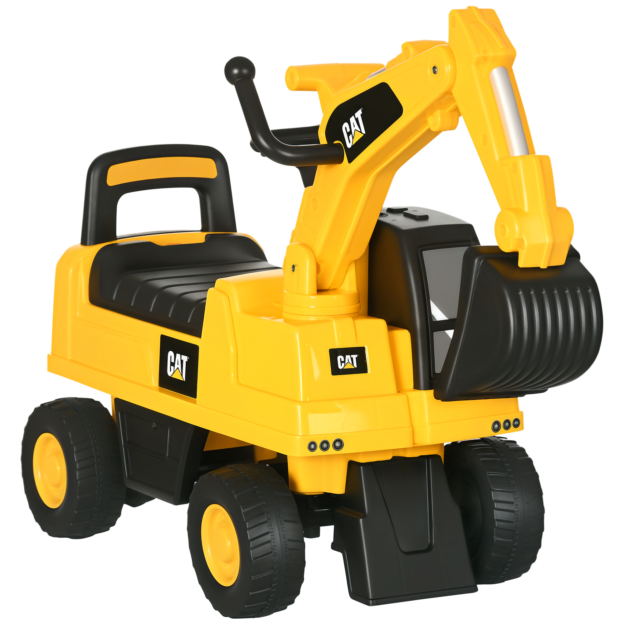 Kids Excavator Ride on Toy CAT Licensed with Manual Shovel, Horn, Hidden Storage for 18-36 Months, Yellow