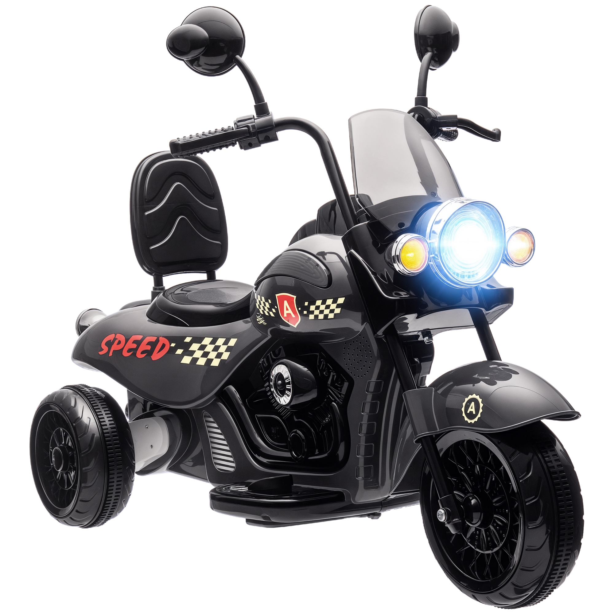 6V 3 Wheel Electric Motorcycle for Kids, Battery Powered Motorbike w/ Headlights, Music, Forward & Reverse, Gray