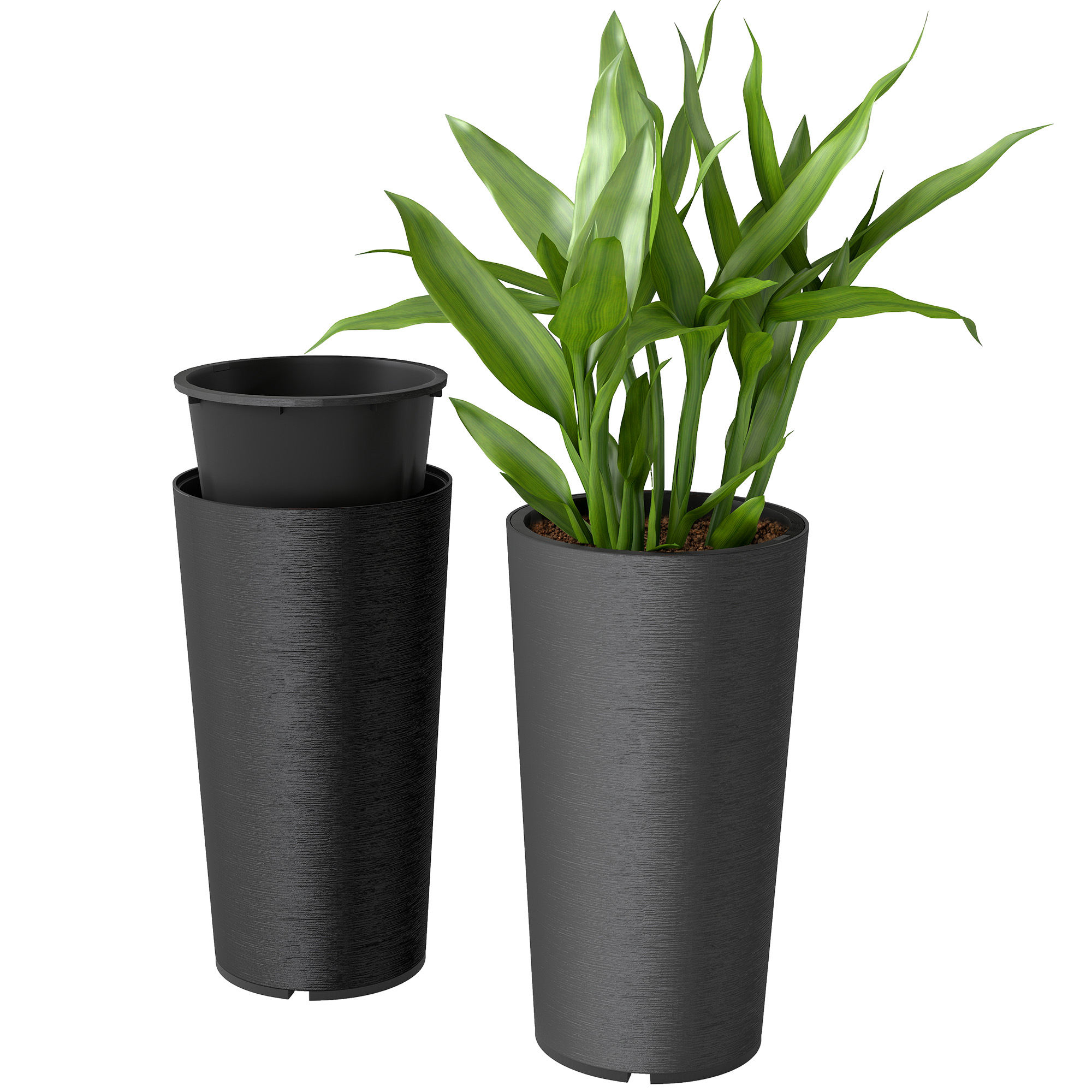 29 Inch Outdoor Planter, Set of 2 Plastic Flower Pots, Weather and UV Resistant Stackable Large Planters, Black