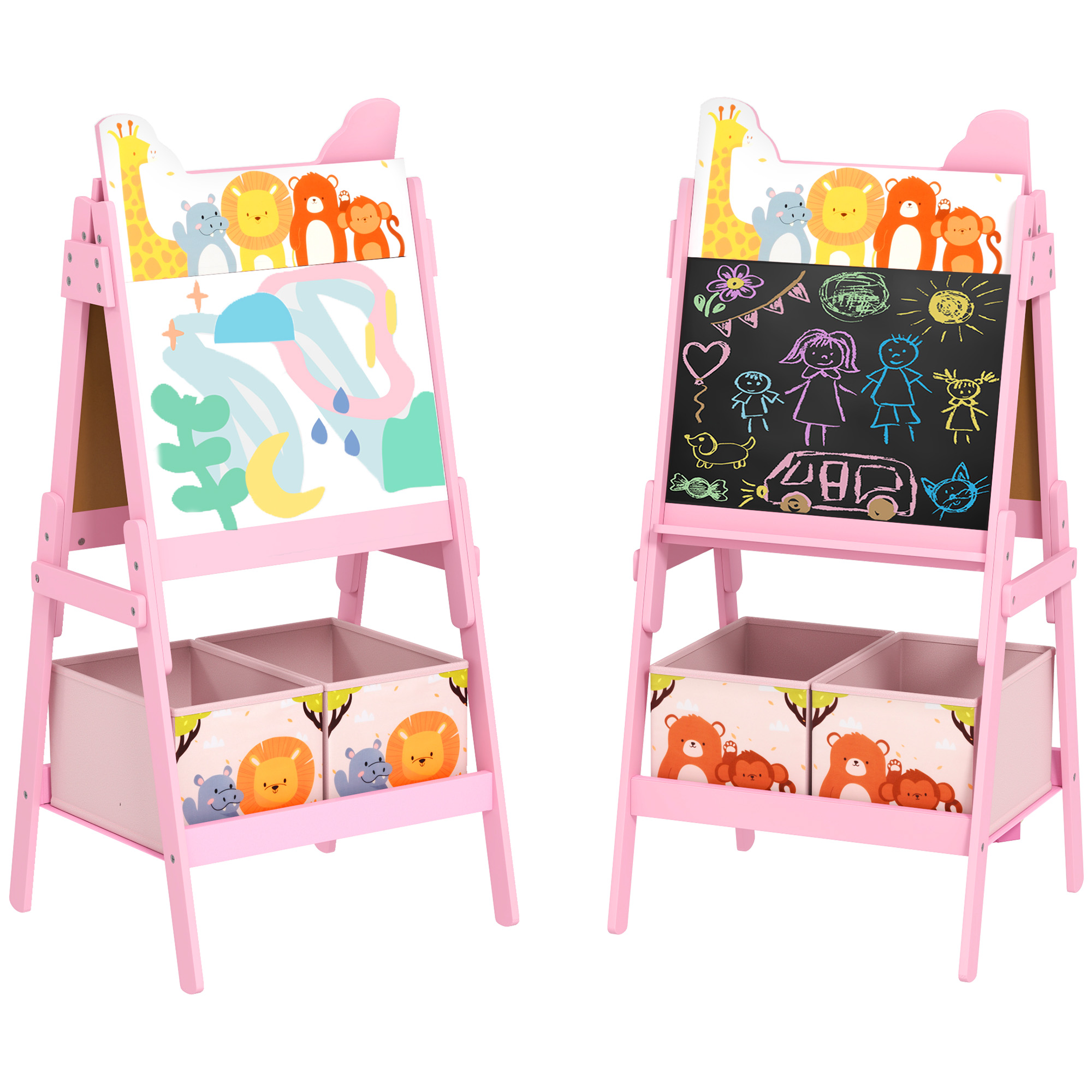 Doubel-Sided Easel for Kids w/ Whiteboard, Chalkboard, Storage Boxes, Blue