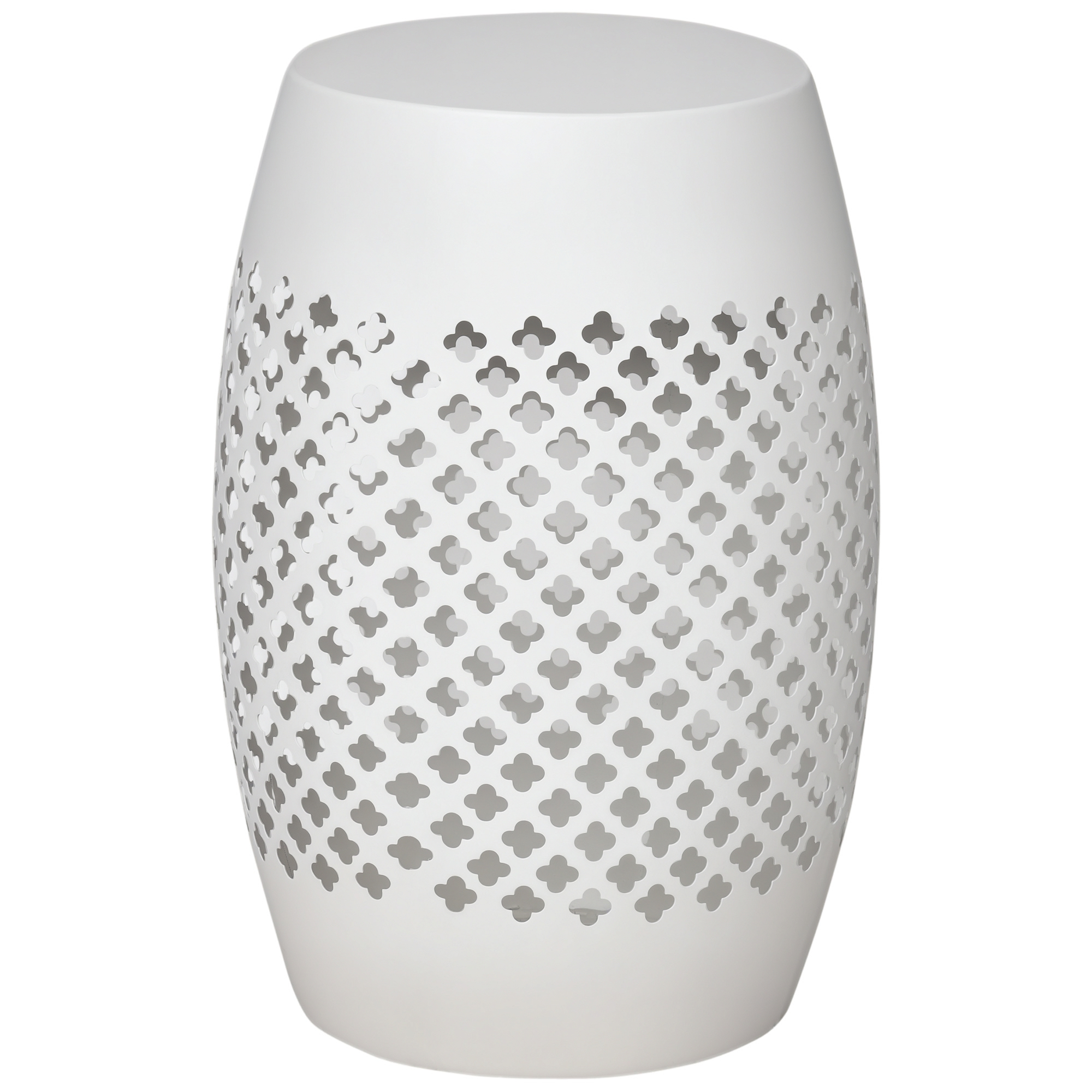 12" Steel Outdoor Side Table, Round Hollow Drum Patio End Table, Accent Table for Indoor and Outdoorr, White