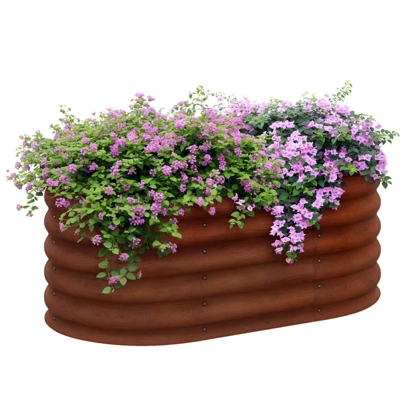 3.4' x 2' x 1.4' Galvanized Raised Garden Bed Kit, Metal Planter Box with Safety Edging, Brown