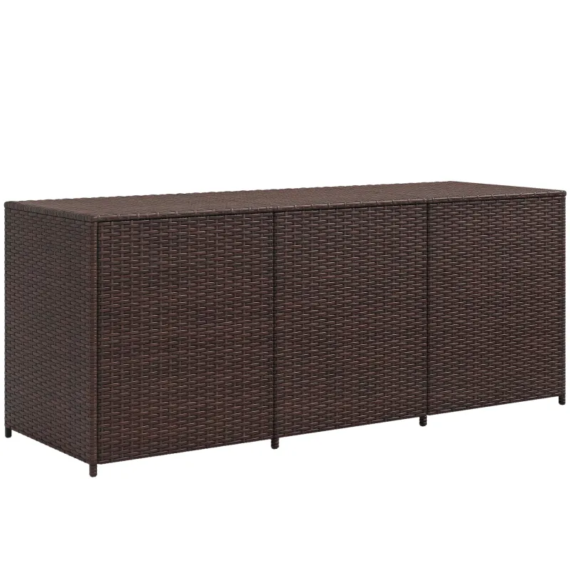 175 Gallon Outdoor Storage Box with Inner Liner, PE Rattan Wicker Deck Box with Pneumatic Bar Lift, Mixed Brown
