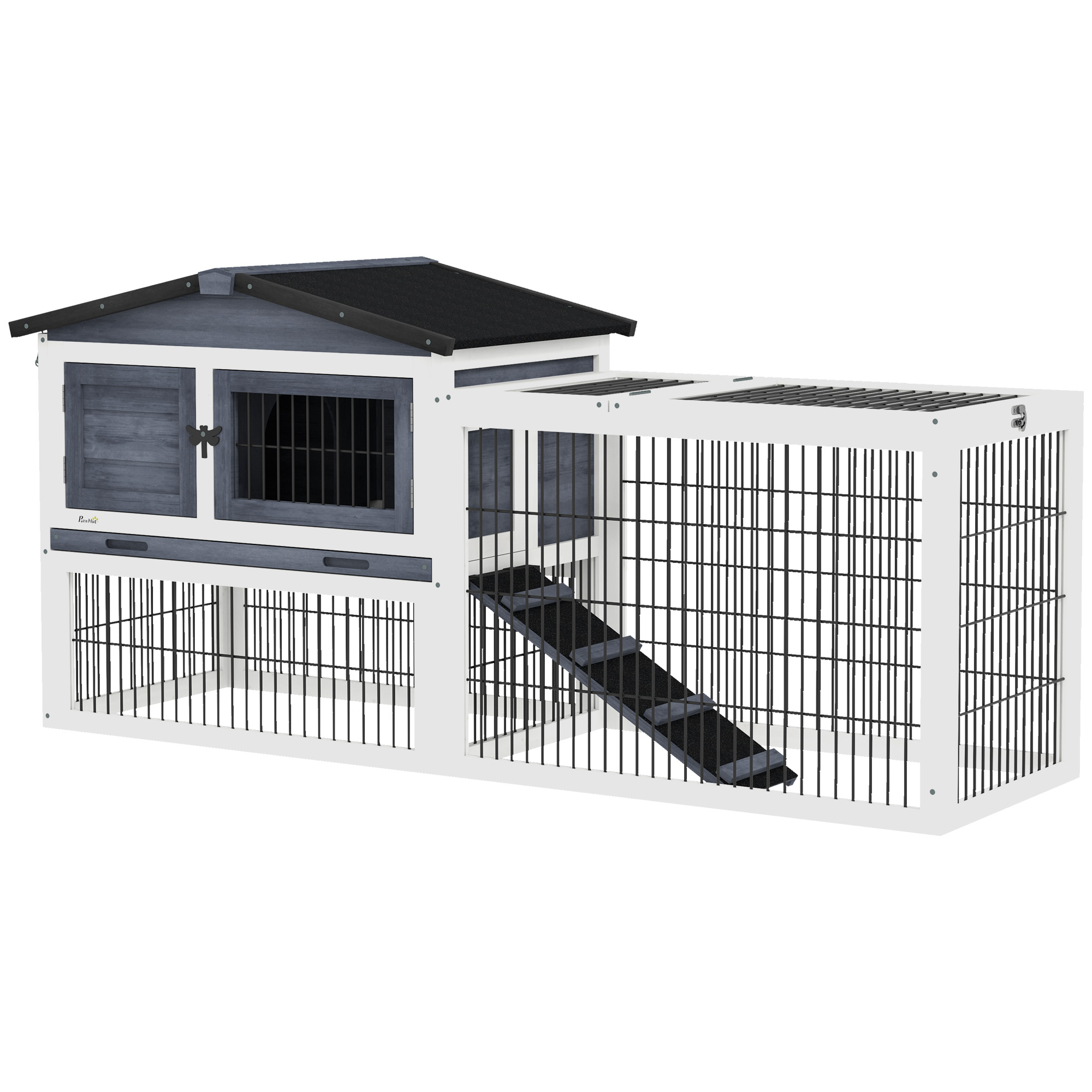 2 Level 59" Outdoor Rabbit Hutch with Openable Top, Dark Gray