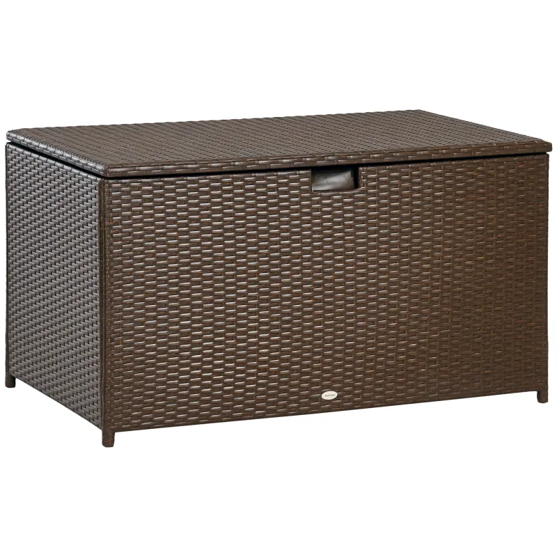 113 Gallon Outdoor Storage Box, Rattan Deck Box for Indoor, Patio Furniture Cushions, Pool Garden Tools, Brown