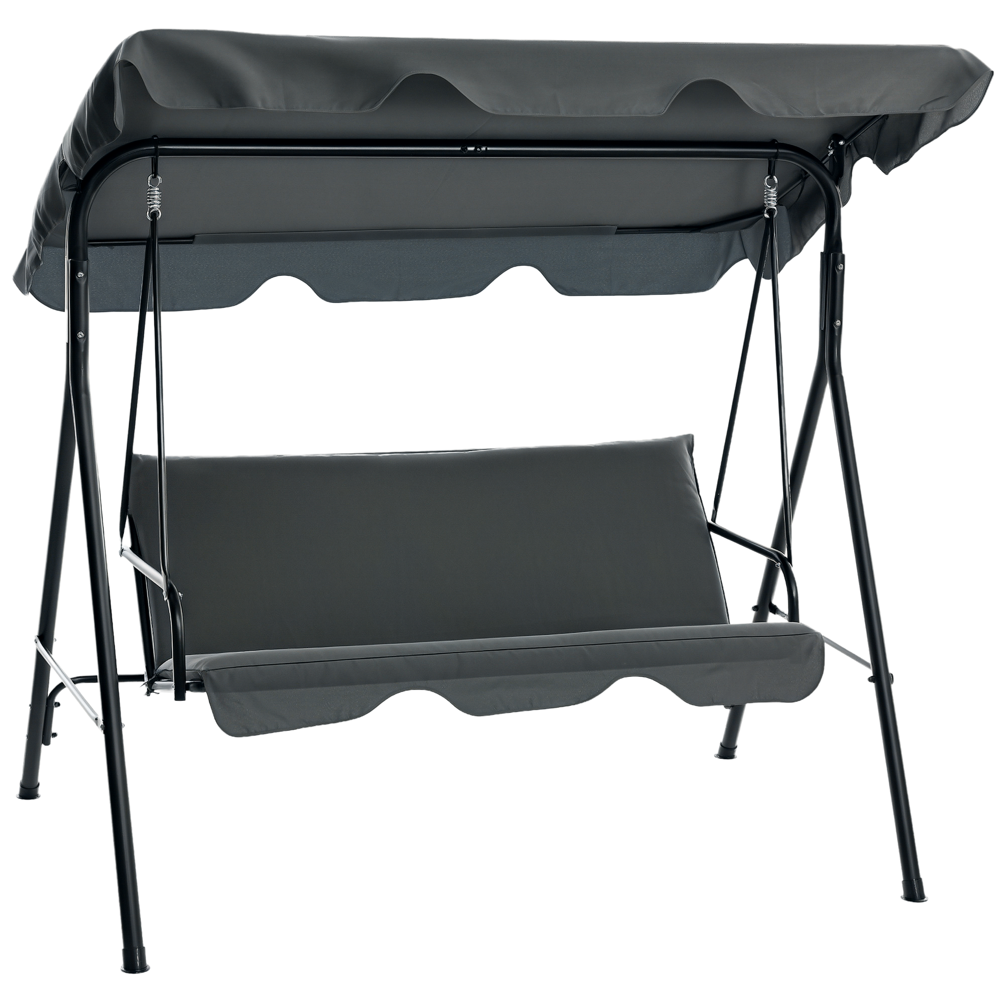 3-Seat Outdoor Patio Swing Chair w/ Cushion, Steel Frame Stand, Adjustable Tilt Canopy for Patio, Garden, Gray
