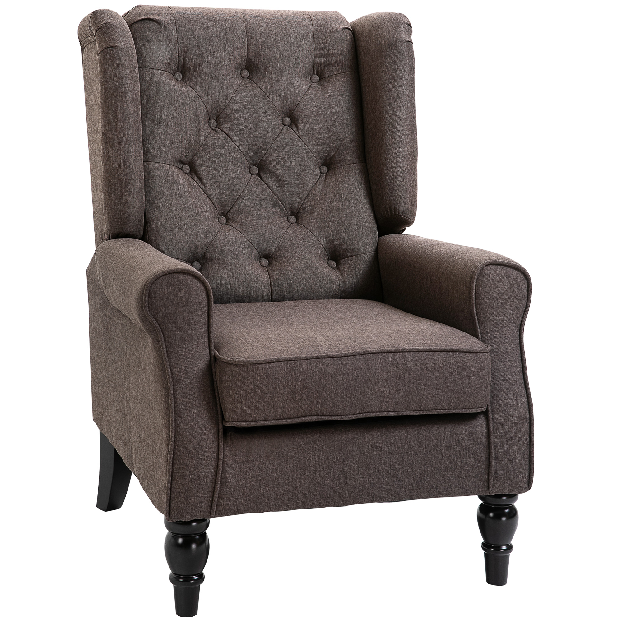 Wingback Accent Chair for Living Room, Button-Tufted Lounge Chair with Round Armrests and Wood Legs, Dark Brown