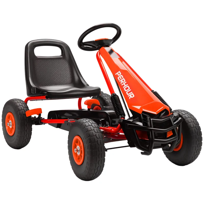 Kids Go Kart, Pedal Car with Adjustable Seat, EVA Wheels, Brake, for Boys & Girls Aged 3-8 Years Old, Red