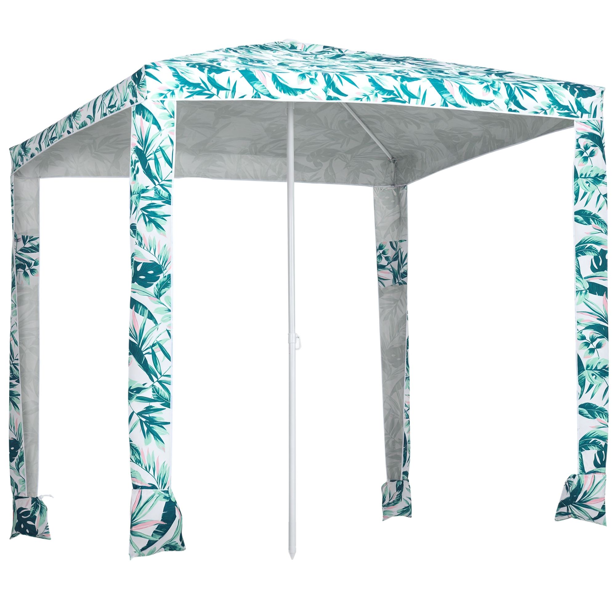 Quick Beach Cabana Canopy Umbrella, 6.5' Easy-Assembly Sun-Shade Shelter with Sandbags and Carry Bag, Cool UV50+ Fits Kids & Family, Green Coconut Palm