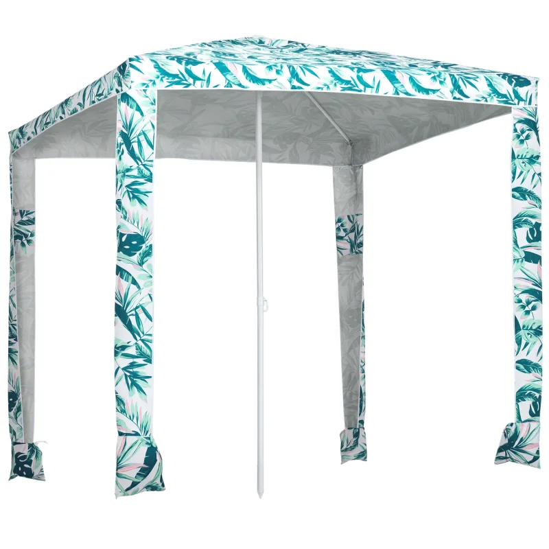 Quick Beach Cabana Canopy Umbrella, 6.5' Easy-Assembly Sun-Shade Shelter with Sandbags and Carry Bag, Cool UV50+ Fits Kids & Family, Green Coconut Palm