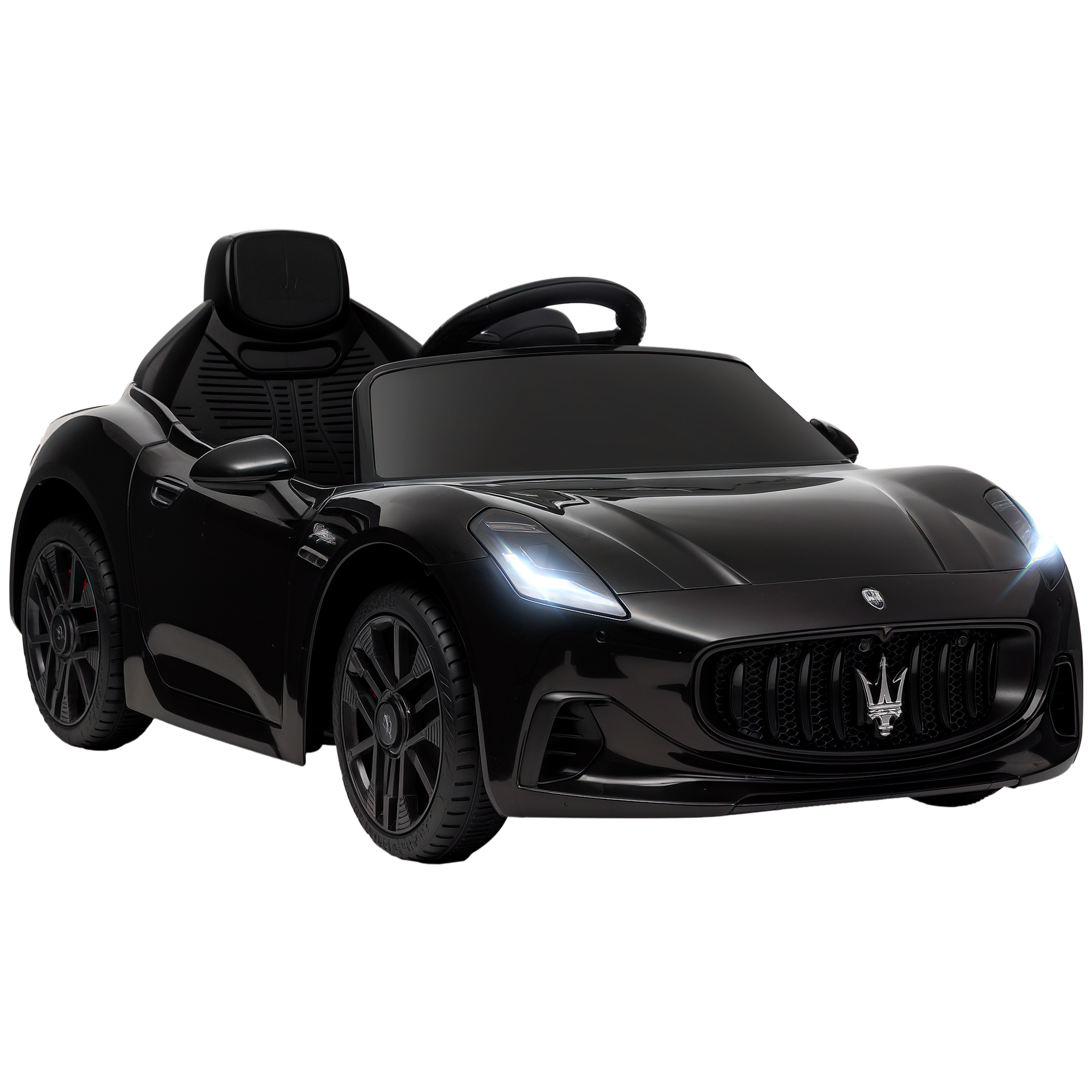 Maserati Gran Turismo Licensed 12V Kids Electric Car w/ Remote Control, Soft Start, LED Lights, Music, Horn, Black