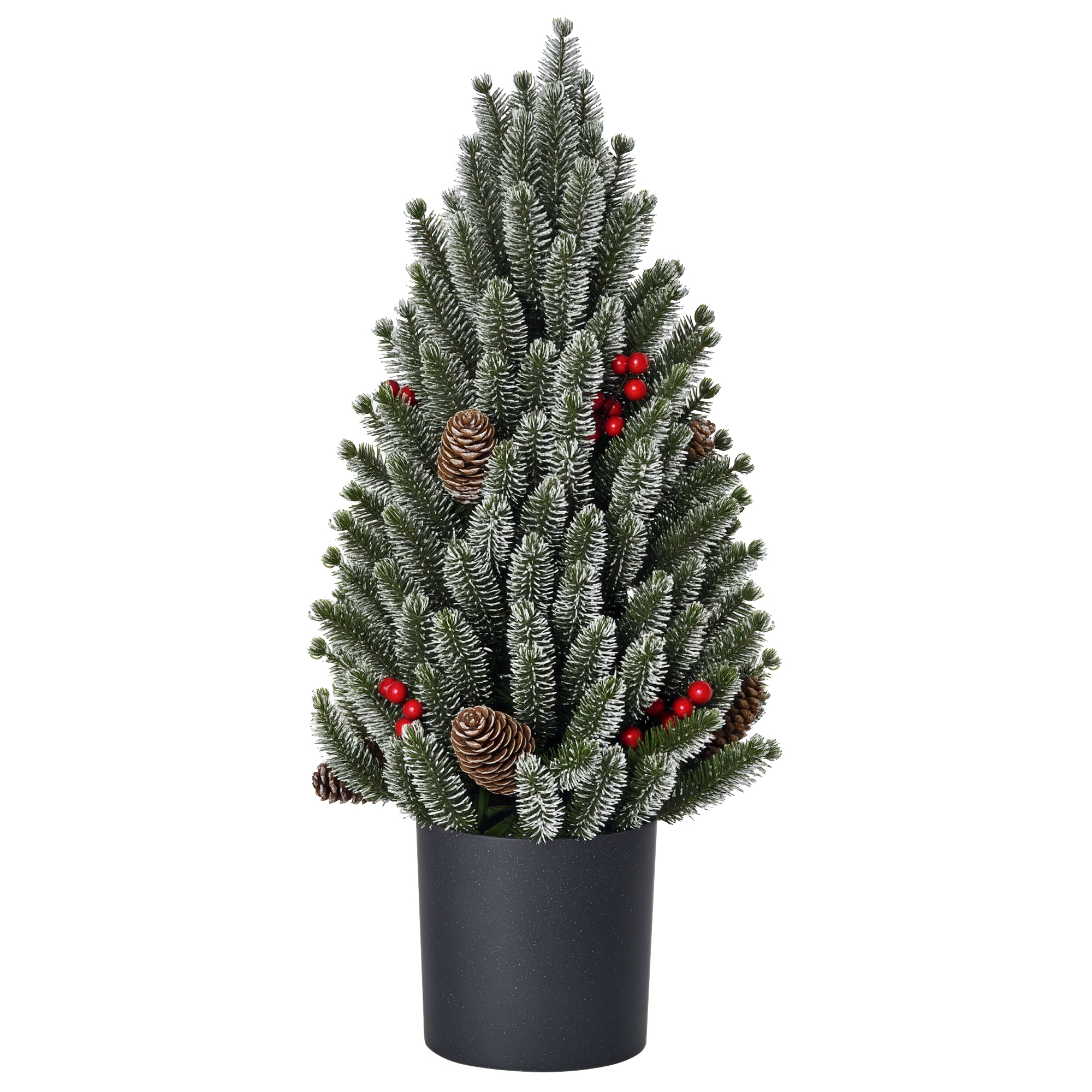  18" Tall Unlit Miniature Snow-Flocked Tabletop Artificial Christmas Tree, Holiday Decoration with Pine Cones and Berries