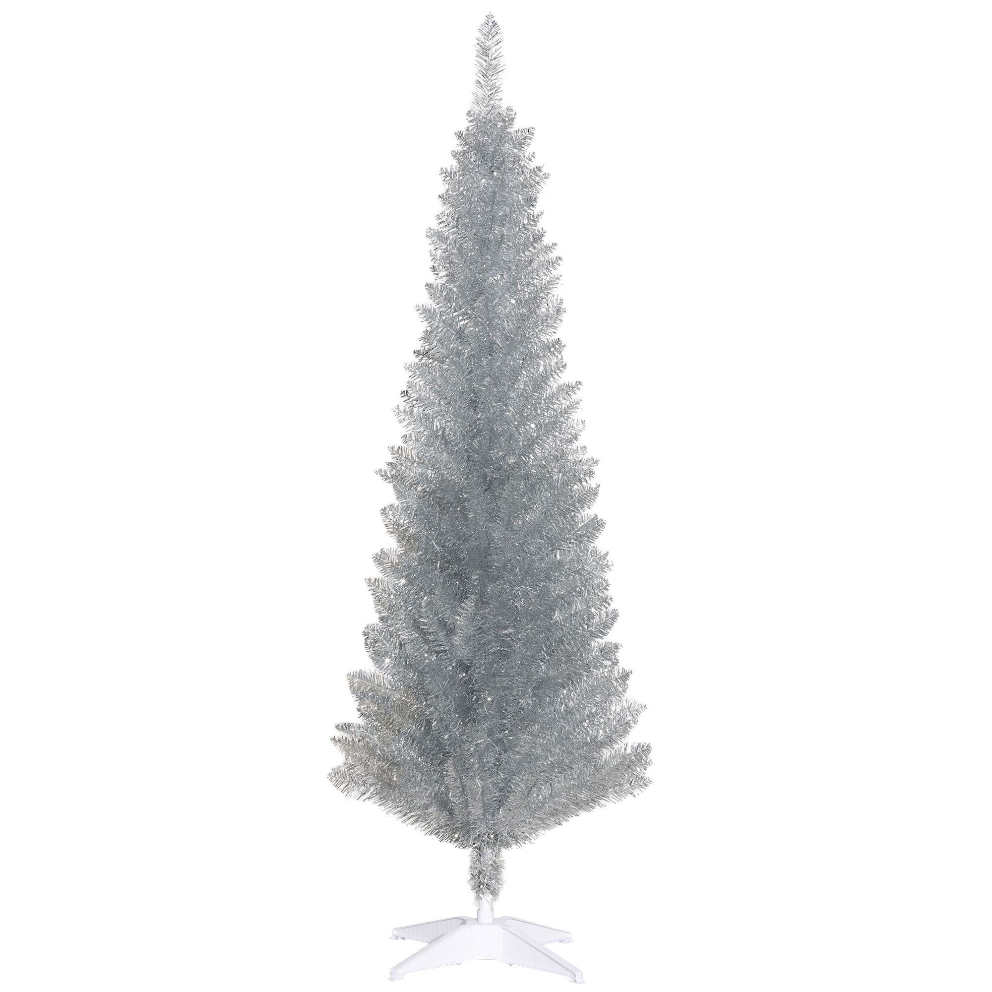 5ft Unlit Pencil Artificial Christmas Tree with Realistic Branches and 294 Tips, Plastic Base, Silver