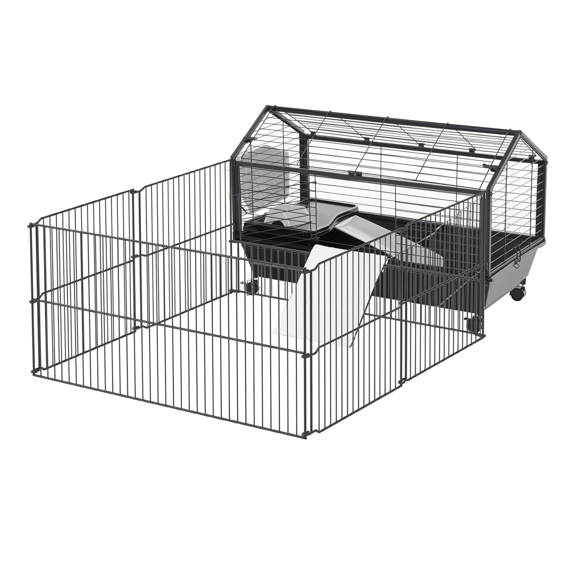 Rolling Metal Rabbit, Guinea Pig, or Small Animal Hutch Cage with Main House and Run