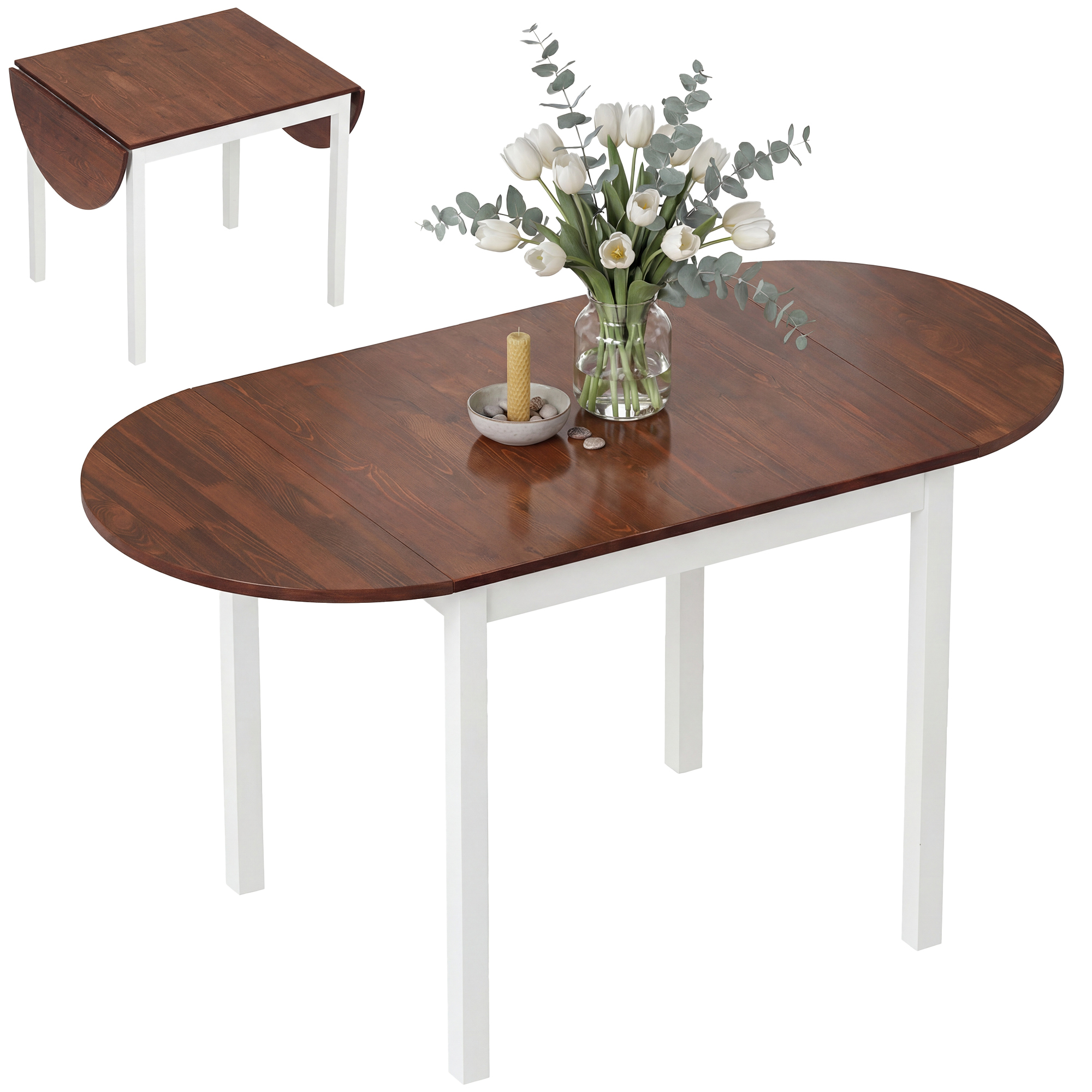 55" Wood Kitchen Table, Drop Leaf Tables for Small Spaces, Brown