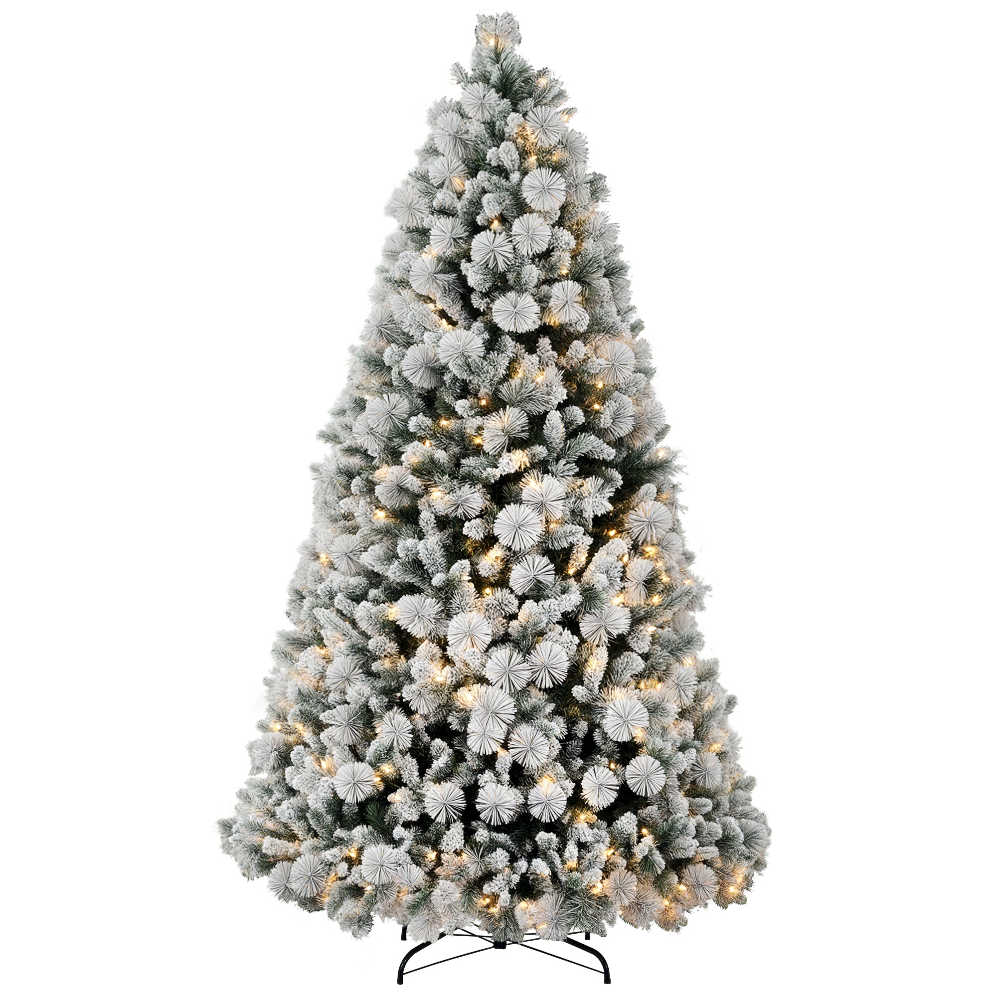 7.5 ft Prelit Flocked Artificial Christmas Tree with 500 Clear Lights, 1530 Tips, Metal Stand for Home Office Holiday