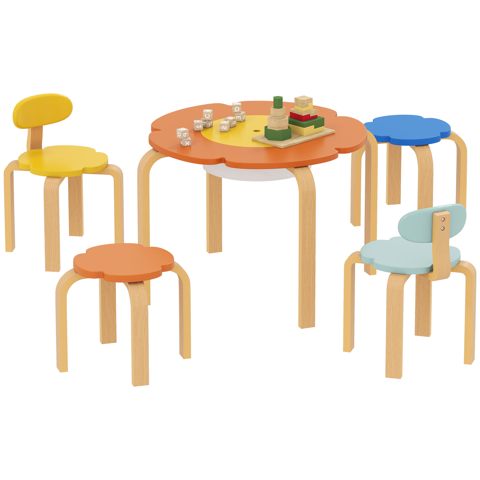 5 Piece Kids Table and Chairs Set, Toddler Table and Chair Set with Built-in Storage, for Nursery, Living Room, Playroom