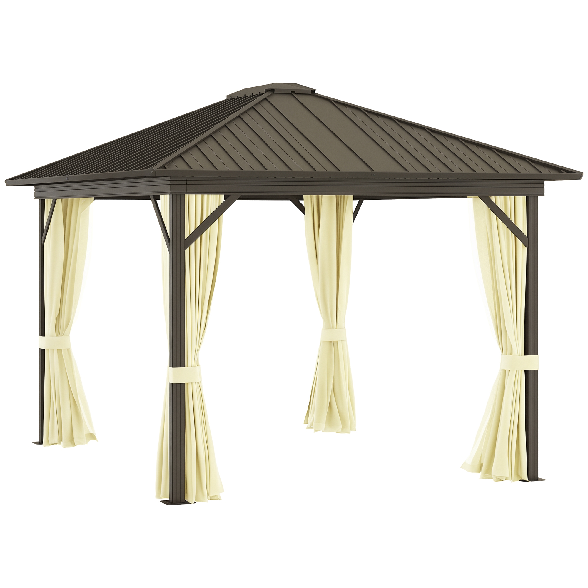 11.9" x 9.8" Hardtop Gazebo with Curtains Netting, Metal Roof Gazebo Canopy with Aluminum Frame and Top Hook, Cream