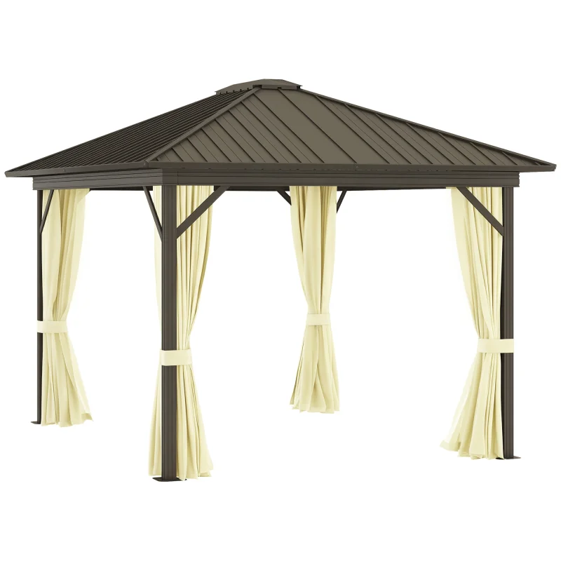 11.9" x 9.8" Hardtop Gazebo with Curtains Netting, Metal Roof Gazebo Canopy with Aluminum Frame and Top Hook, Cream