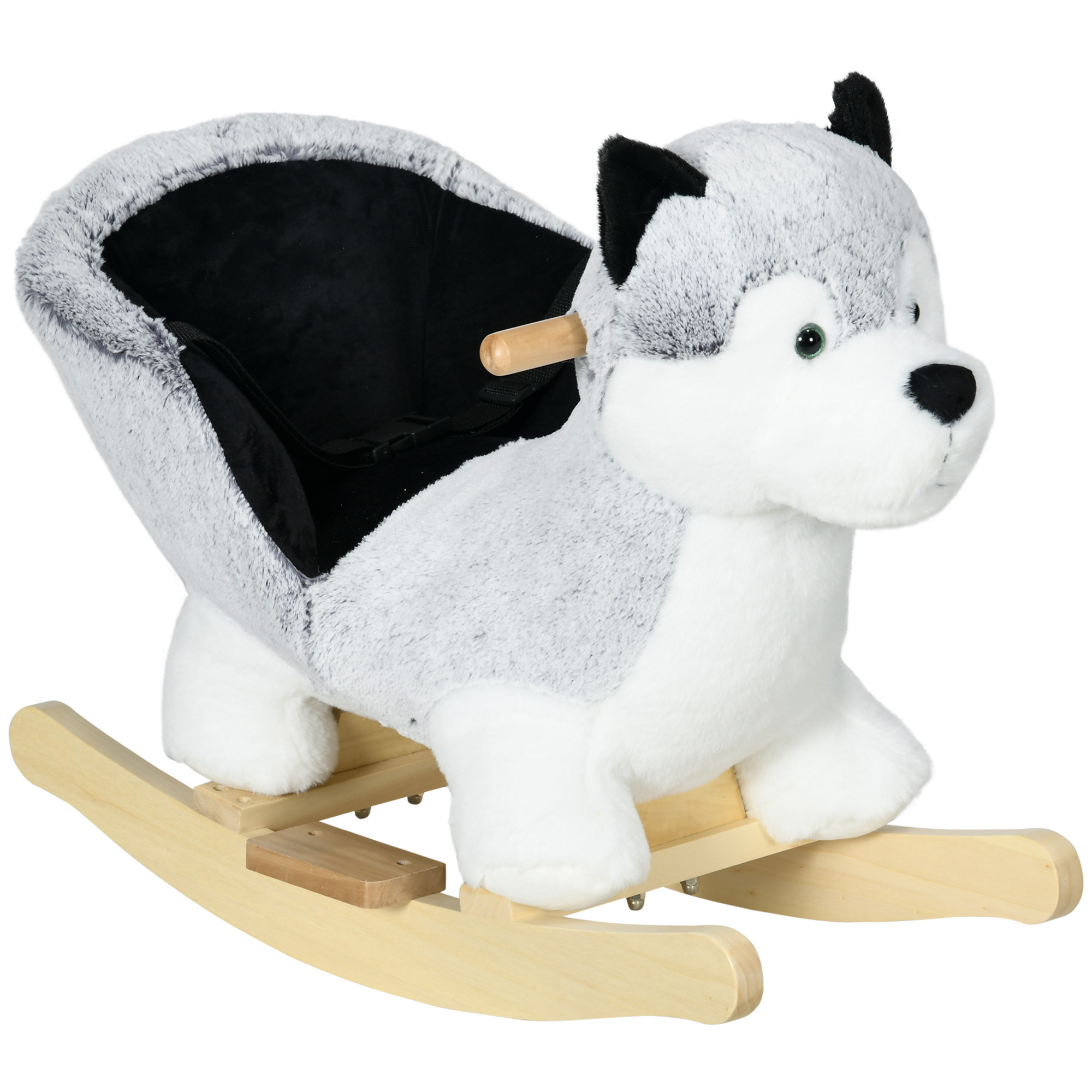 Qaba Toddler Rocking Chair Husky-Themed Rocking Animal with Wooden Base, Seat Belt for Kids 18-36 Months