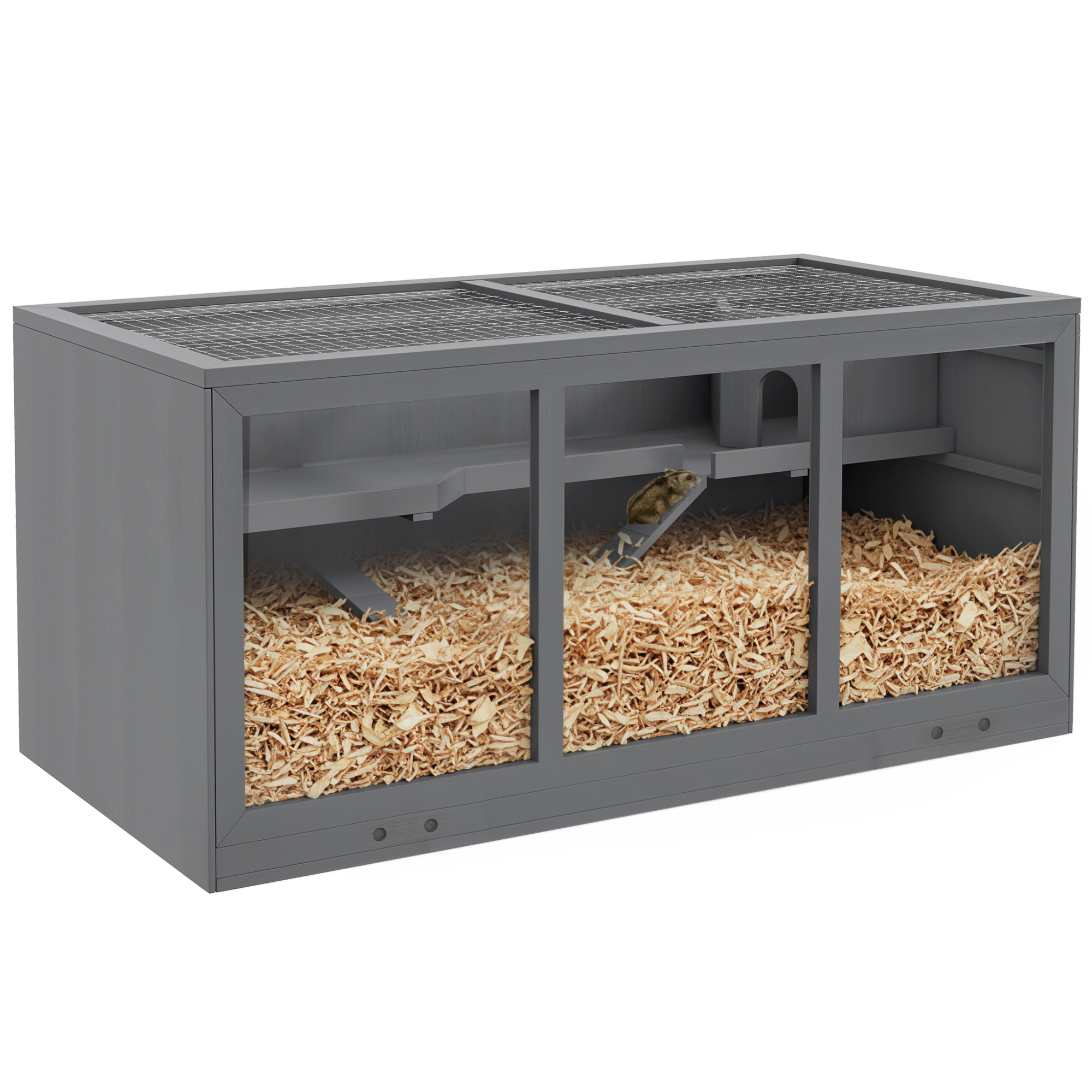 Extra Large Wooden Hamster Cage with Opening Roof, Hut, Ramps, Gray