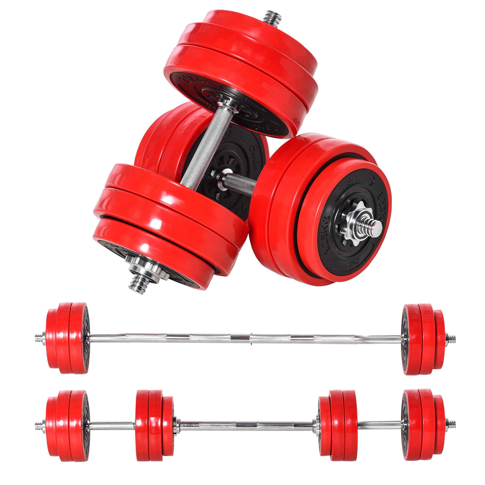 Adjustable Dumbbell Set, 66lbs Convertible to Barbell Weight Set for Home Gym Women and Men Weight Lifting Training, Red