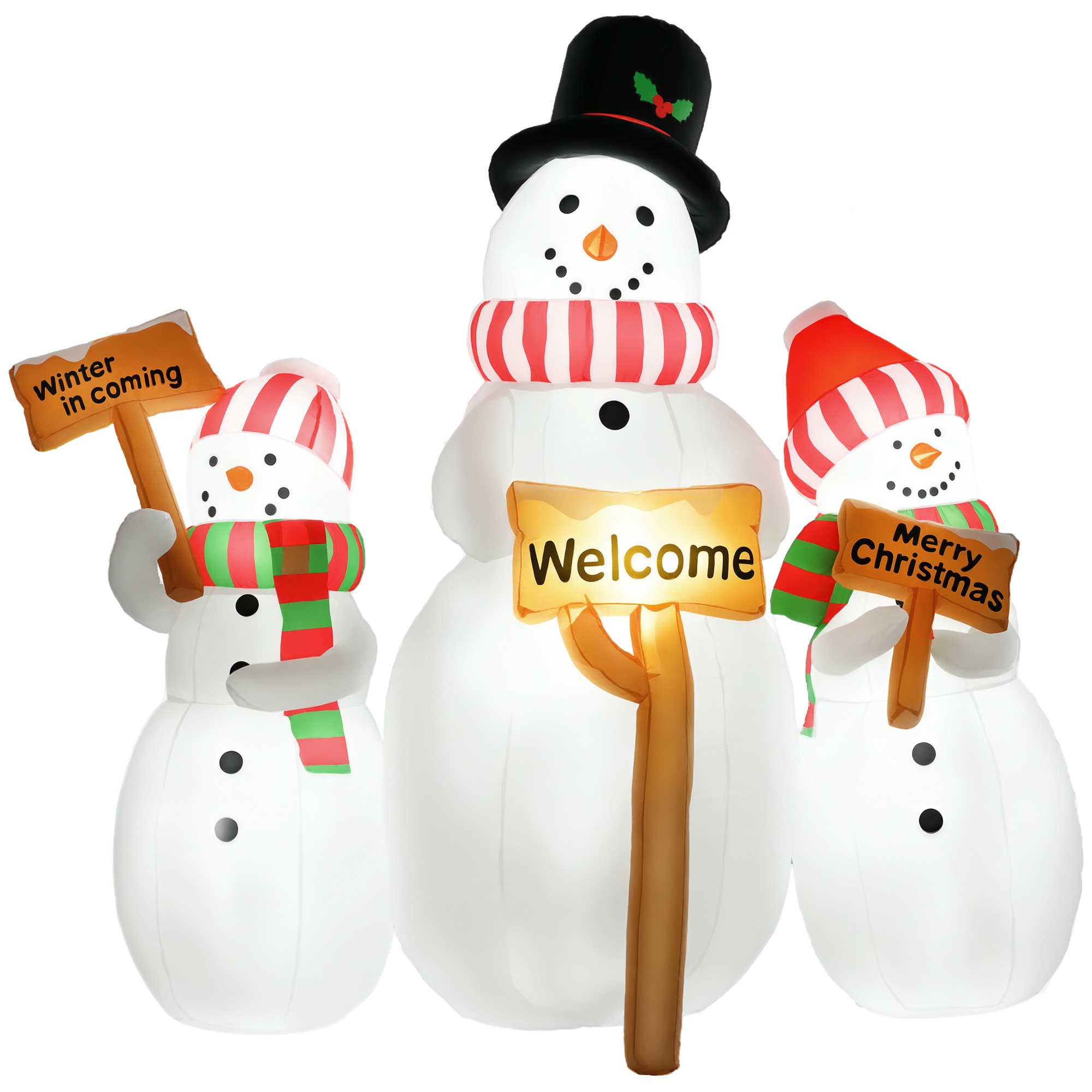 6.1' Inflatable Three Snowmen with Sign Each, Blow-Up Outdoor Christmas Display w/ LED Lights for Party