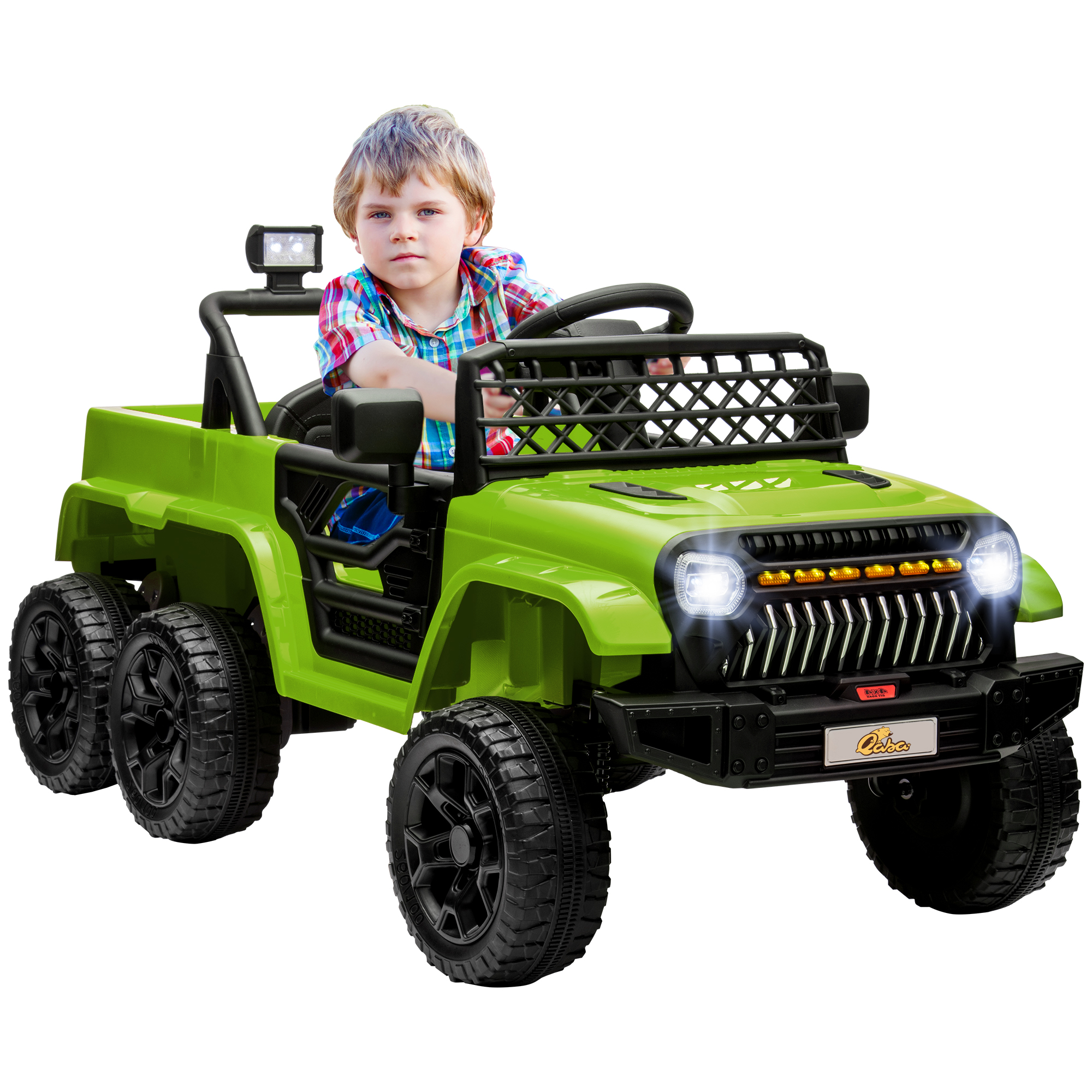 12V 4x4 Kids Electric Car w/ 2WD/4WD Switchable, Remote Control, Spring Suspension System, Back Trailer, Camouflage