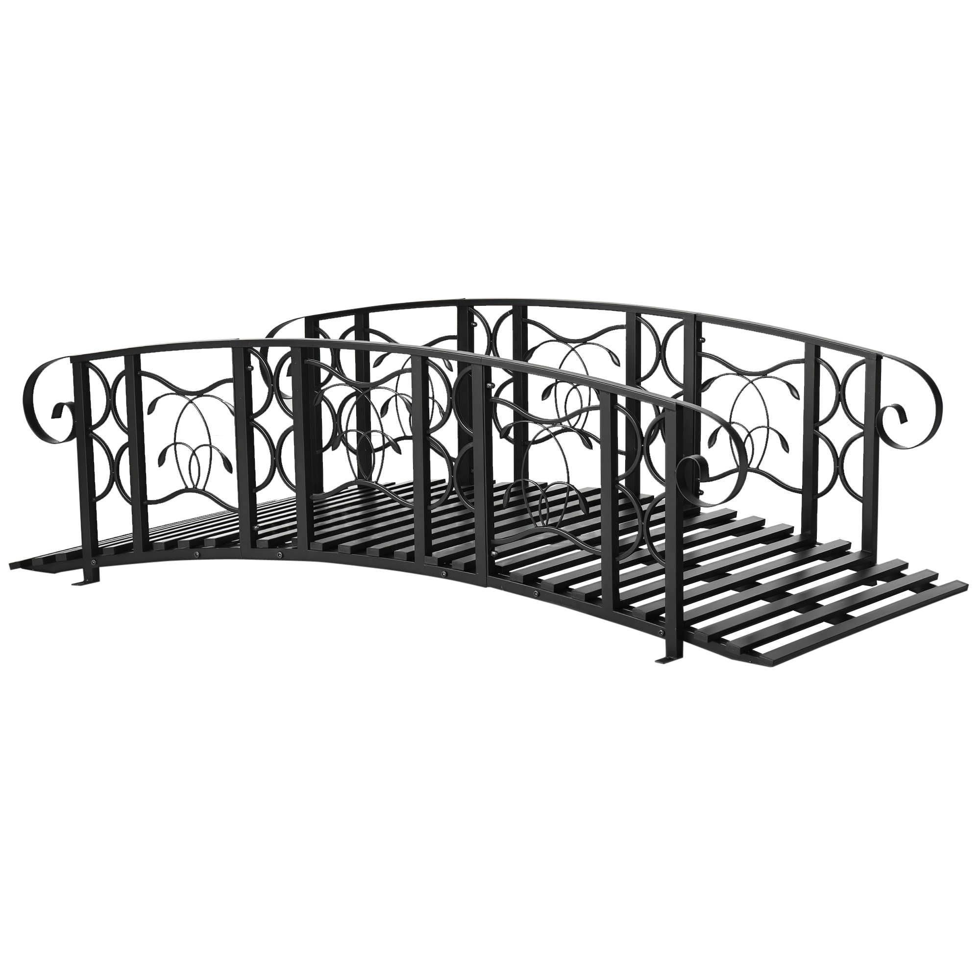 6' Metal Arch Backyard Garden Bridge with 660 lbs. Weight Capacity, Safety Siderails, Vine Motifs, Easy Assembly for Backyard Creek, Stream, Pond, Black