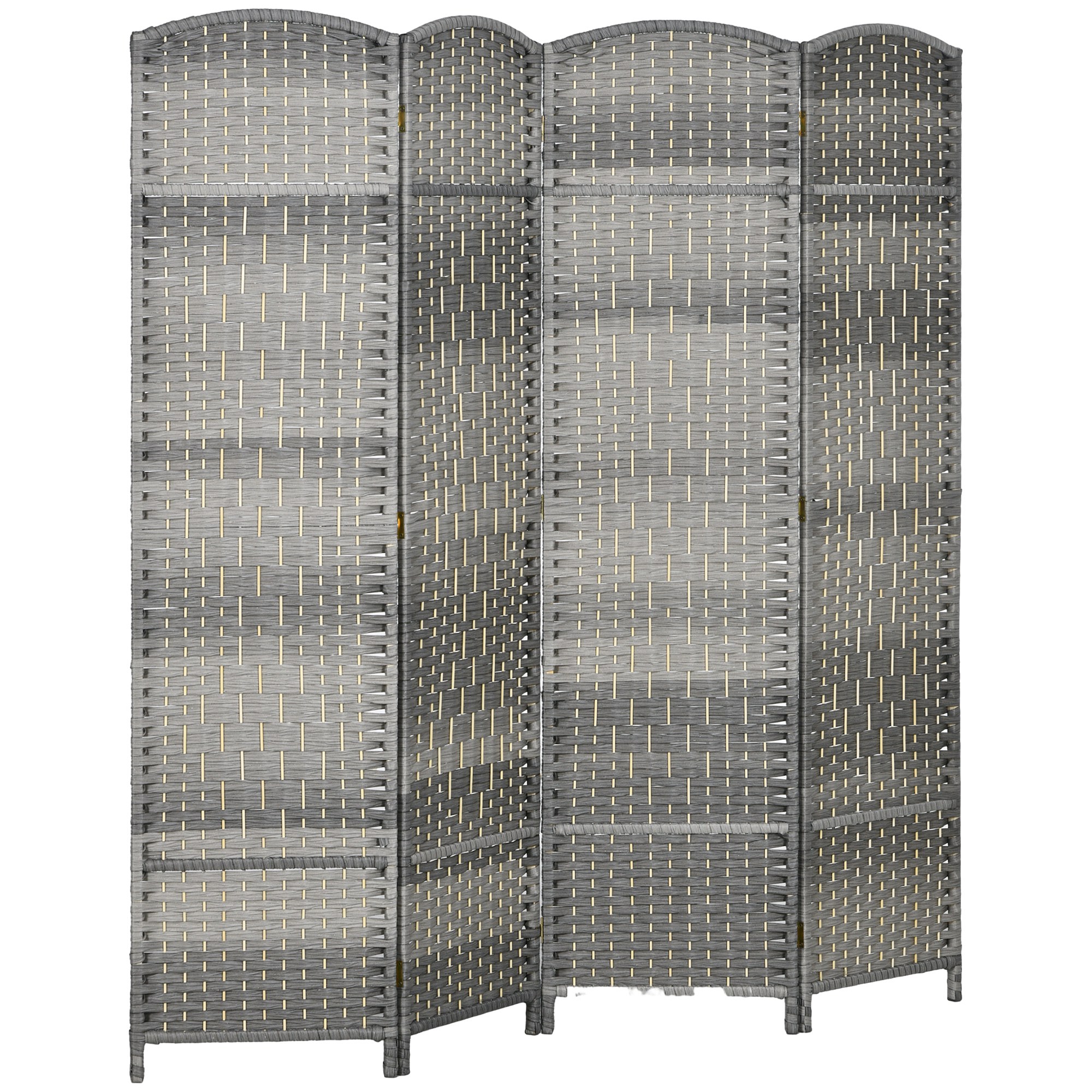 Folding Room Divider Screen 4 Panel 6' Tall Privacy Screen Freestanding Wood Partition for Home Office, Mixed Gray