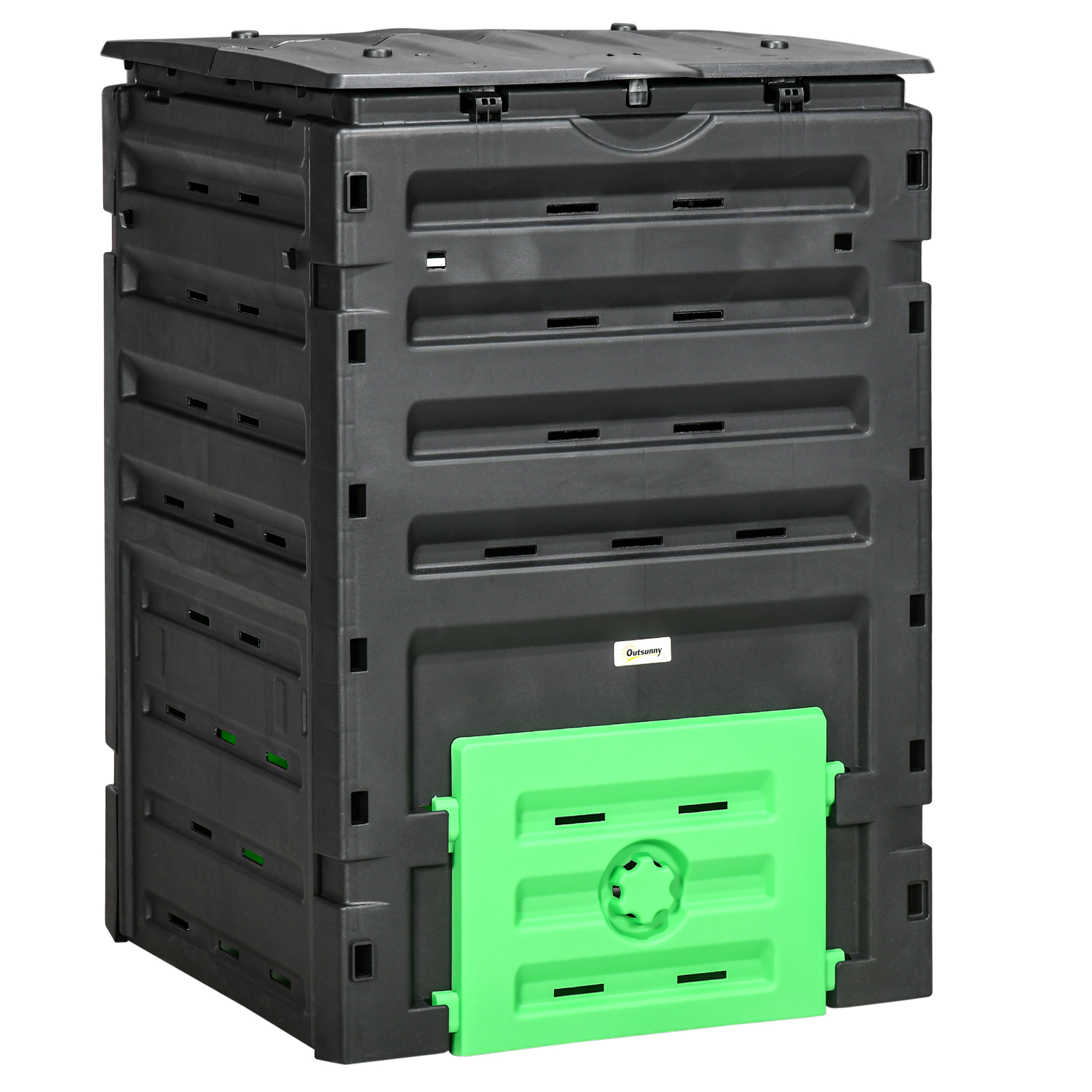 Garden Compost Bin, 120 Gallon (450L) Garden Composter, BPA Free, with 80 Vents and 2 Doors, Lightweight & Sturdy, Fast Creation of Fertile Soil, Black