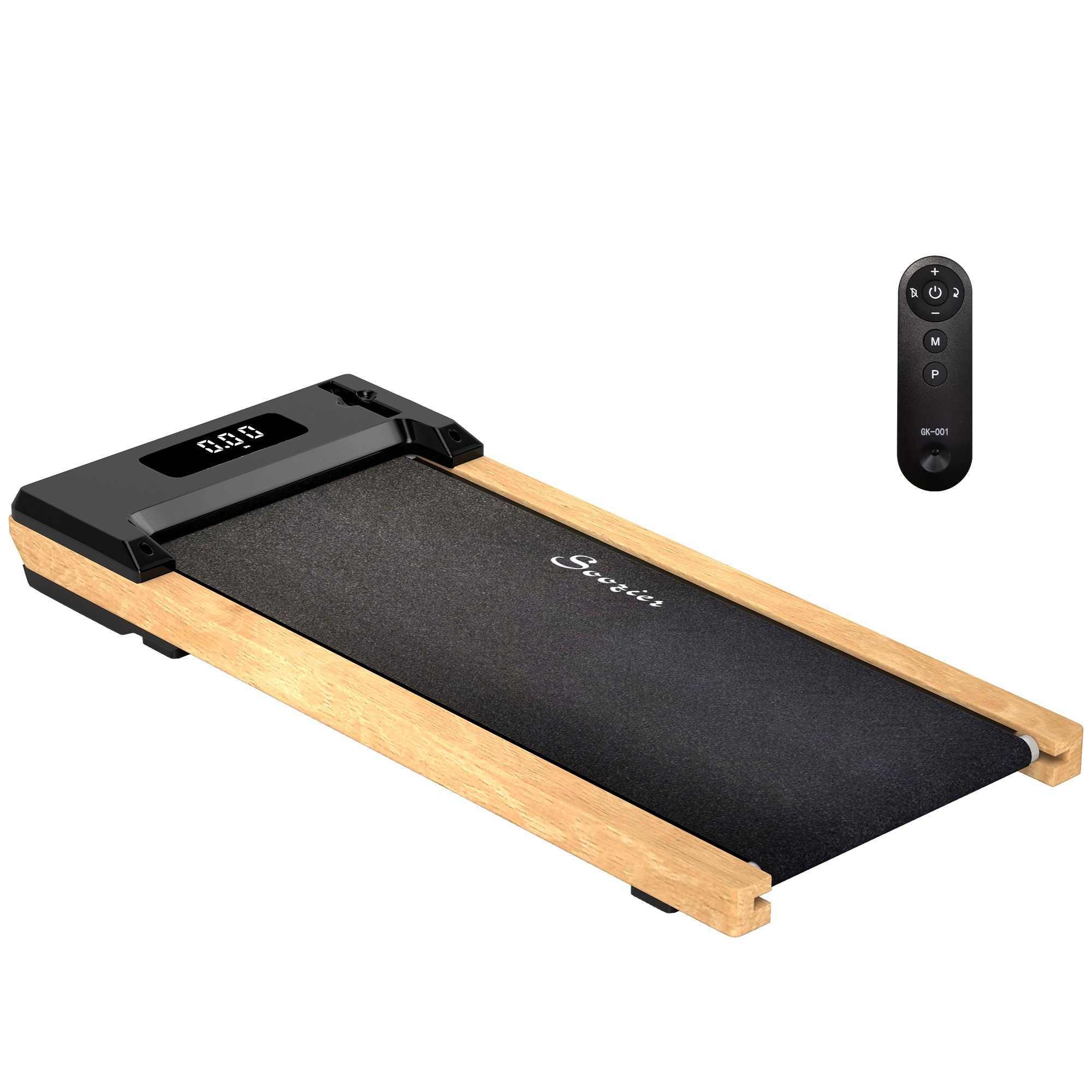 2.5HP Walking Pad, Wood Under Desk Treadmill with Remote Control, Transport Wheels and LED Display for Home Gym Office