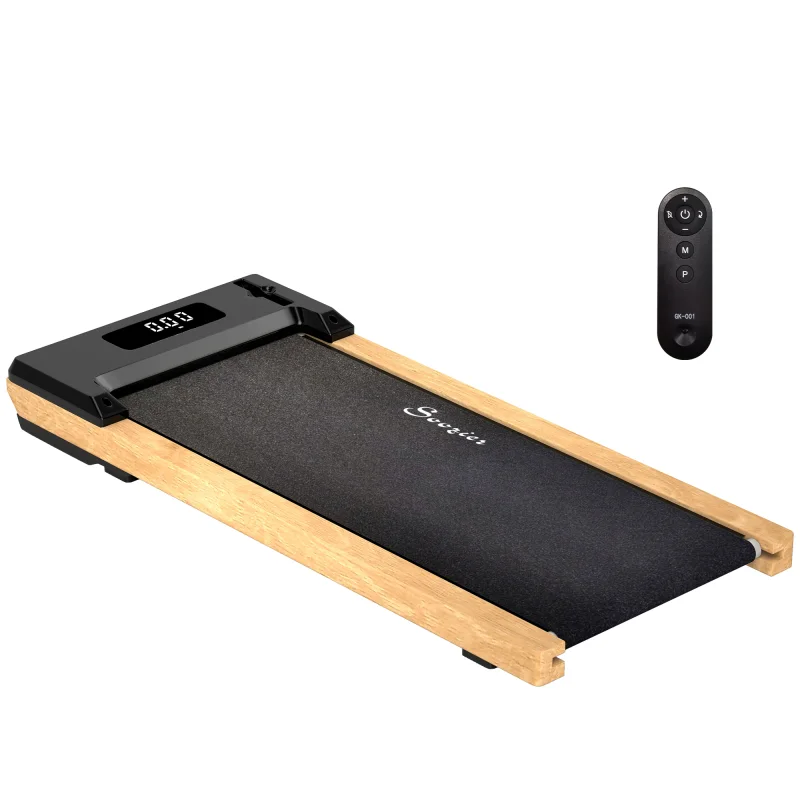 2.5HP Walking Pad, Wood Under Desk Treadmill with Remote Control, Transport Wheels and LED Display for Home Gym Office