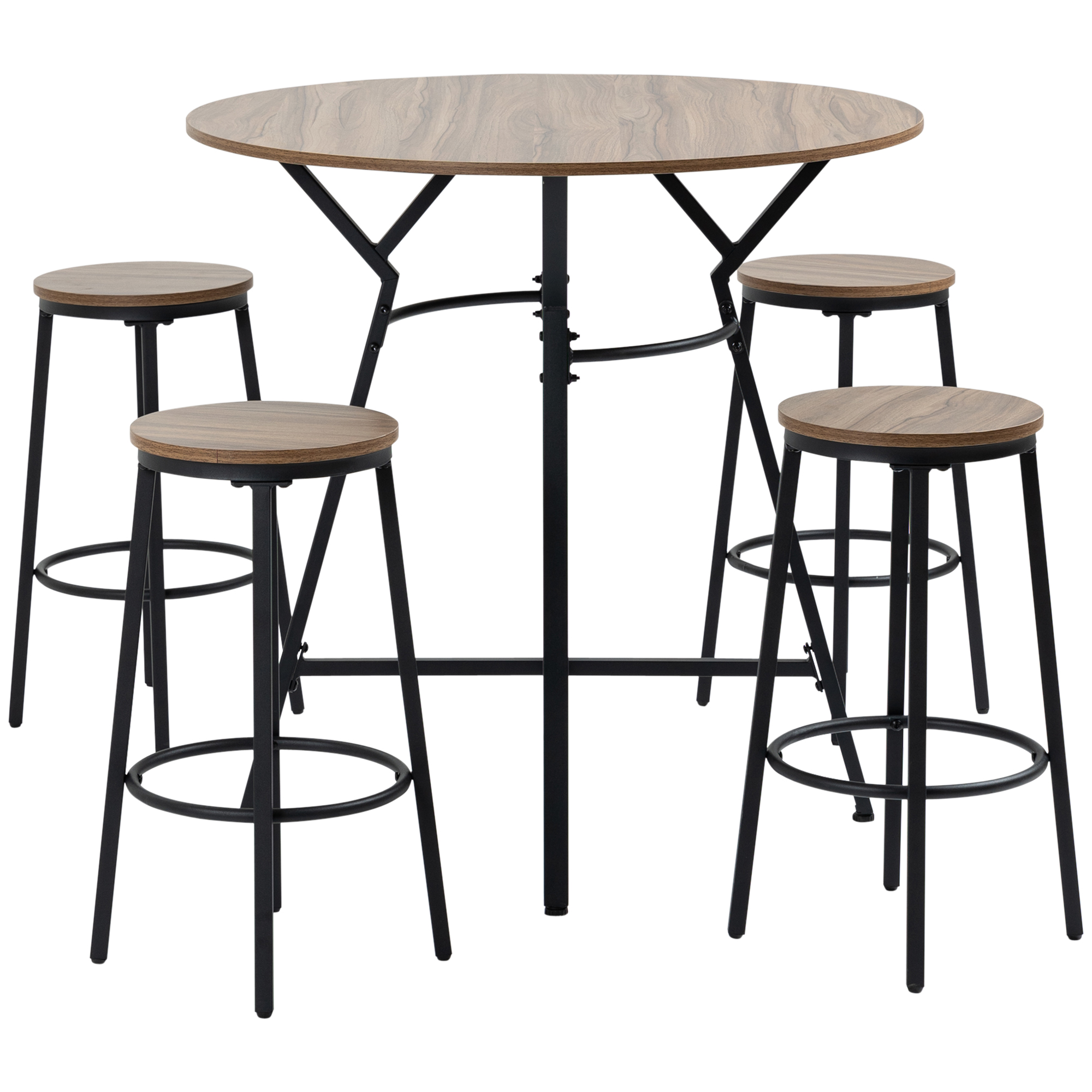 5-Piece Bar Table and Chairs Set, Space Saving Dining Table & 4 Stools