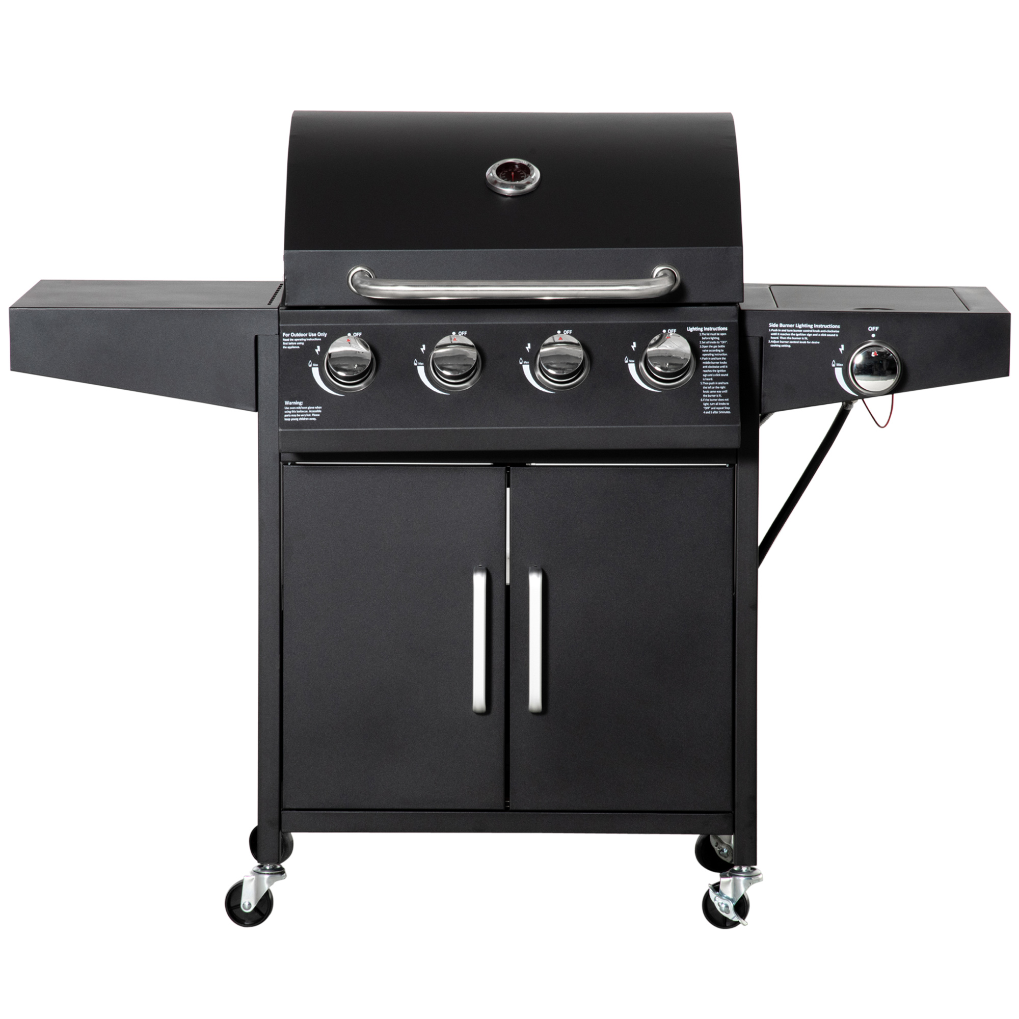 52" Barbecue Grill with Wheels 4+1 Burner Liquid Propane Gas Grill Outdoor Cabinet Style BBQ Trolley w/ Side Burner, Warming Rack