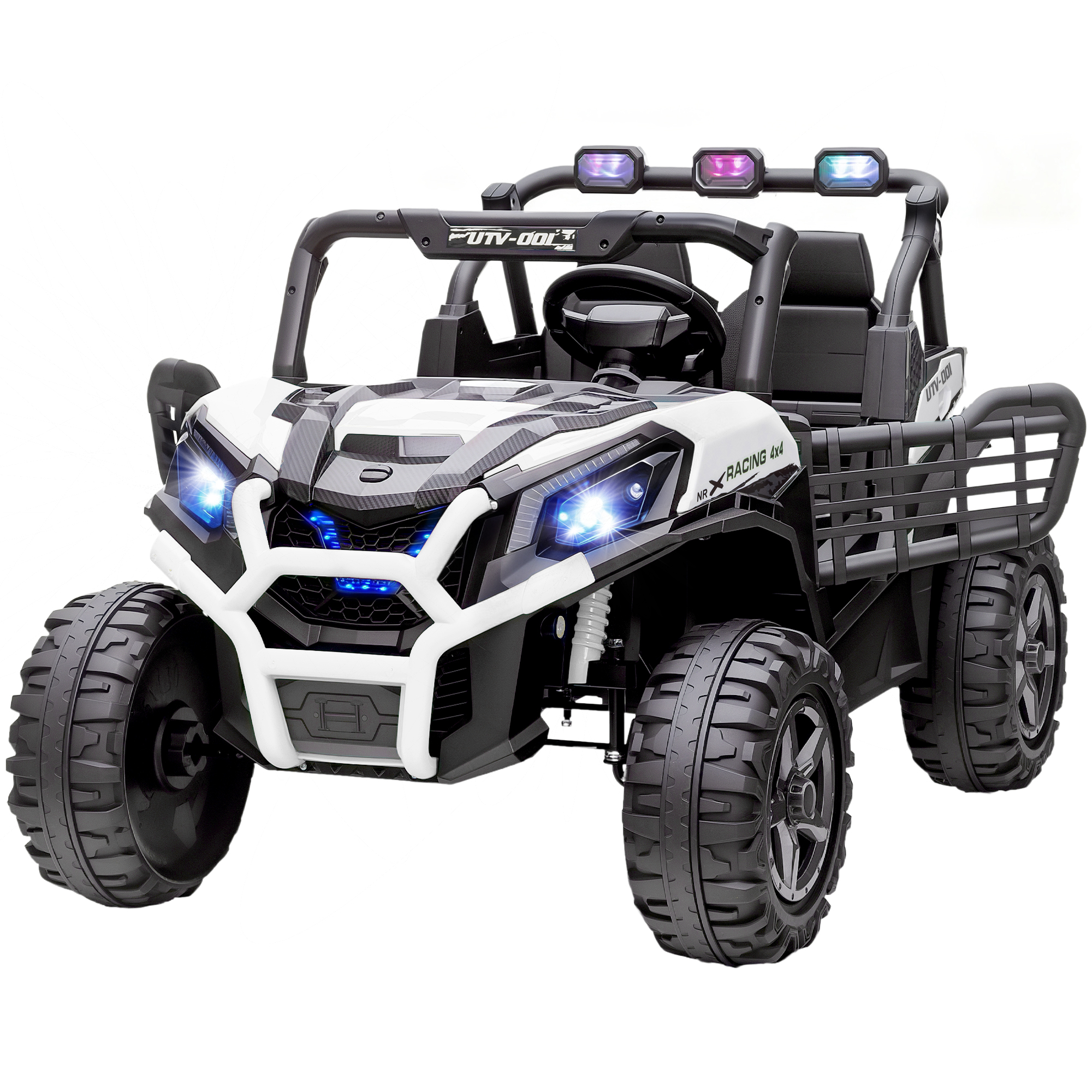 2 Seater 24V Kids Electric Car w/ Remote Control, 3 Speed, LED Lights, Music, Horn, Spring Suspension, Slow Start, White